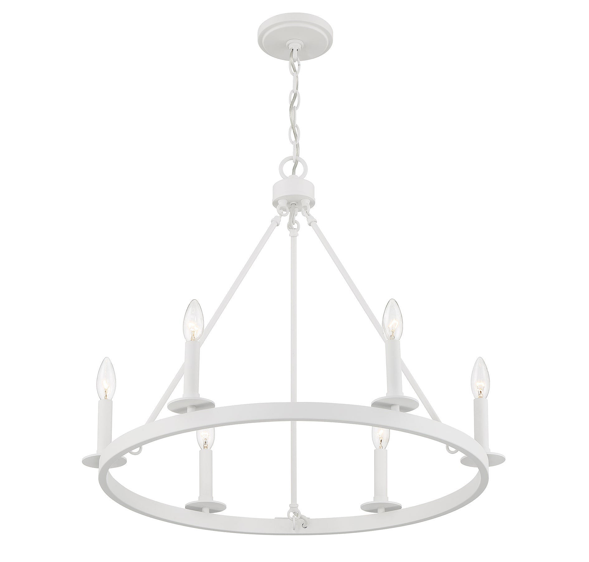 Bisque White Wagon-Wheel 6-Light Chandelier with Candle Bulbs