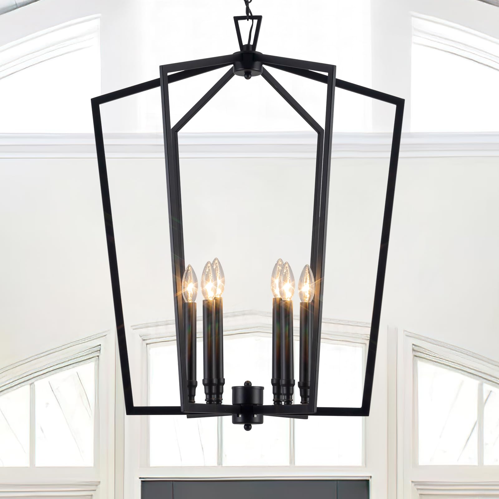 Oyezvary  6 Light Black Chandelier for Entryway Foyer D25 Inch Modern Farmhouse Industrial Pendant Light Fixture Adjustable Chain Dimmable for
