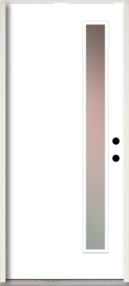 RELIABILT LO1065400 Spotlights 32-in x 80-in x 4-5/8-in Fiberglass 1/4 lite Left-hand inswing Modern White Paint Painted Prehung Front Door Insulating core