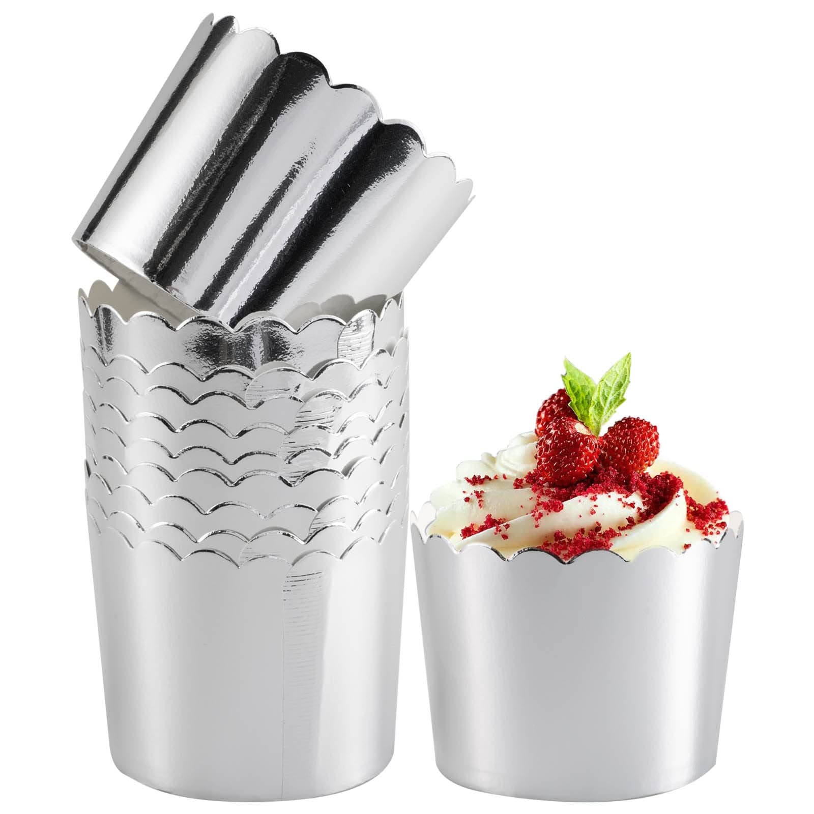 DHMHD  Paper Baking Cups 50pcs Silver Muffin Liners Greaseproof Disposable Jumbo Cupcake Wrappers for Weddings Birthdays Parties