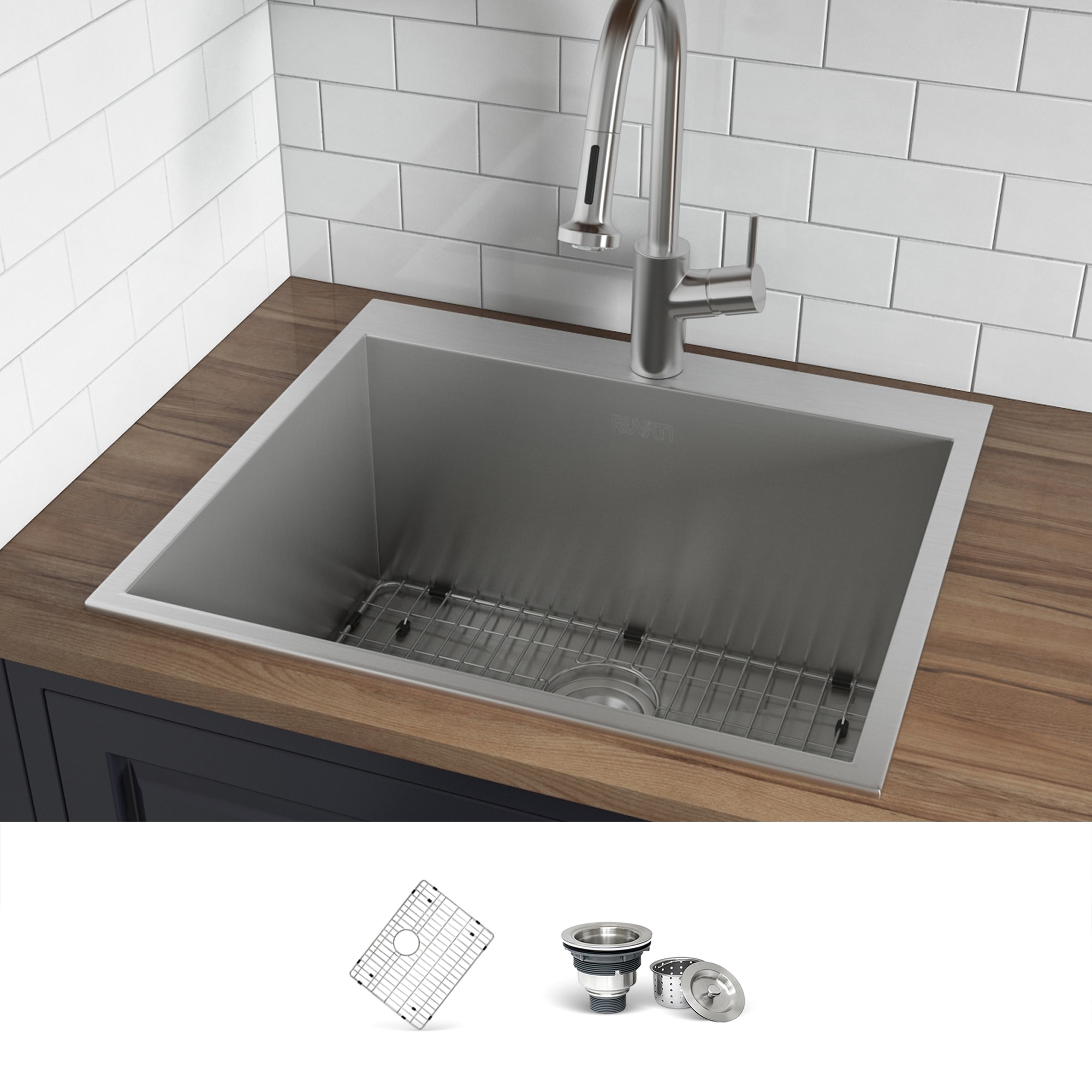 Ruvati RVU6010 25-in x 22-in 1 -Basin Brushed Stainless Steel Drop-in Laundry sink with Drain