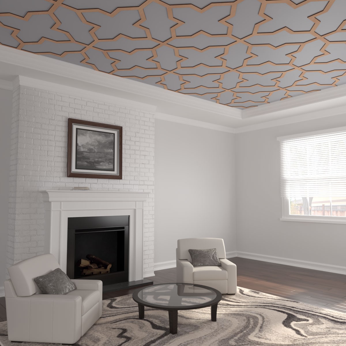 Ekena Millwork CELW67X67X0375LRDAL 66-5/6-in x 66-5/6-in Embossed Paintable/Stainable Wood Fretwork Wall Panel ( 31.01-sq ft )