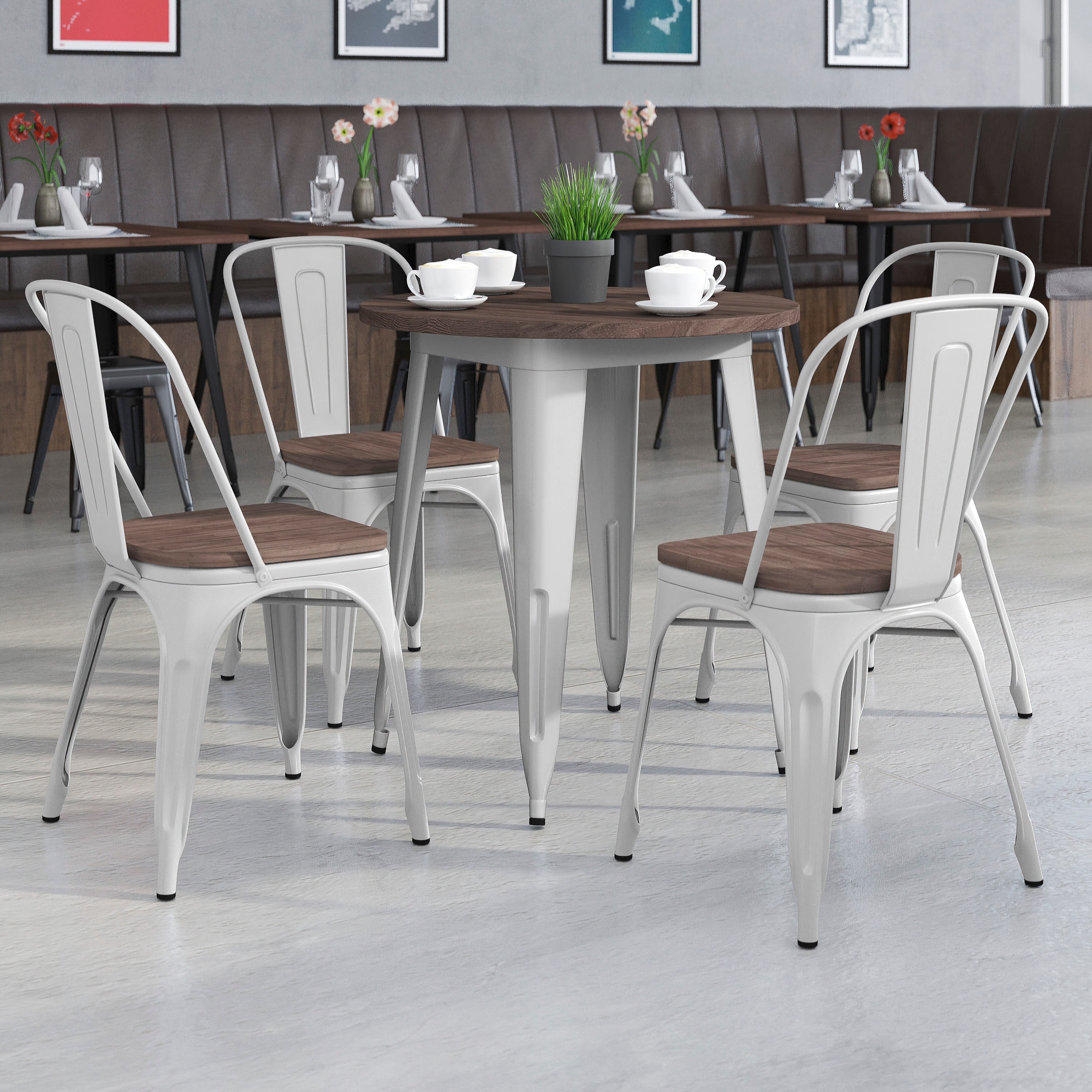 Flash Furniture 889142499916 Silver Contemporary/Modern Dining Room Set with Round Table (Seats 4)