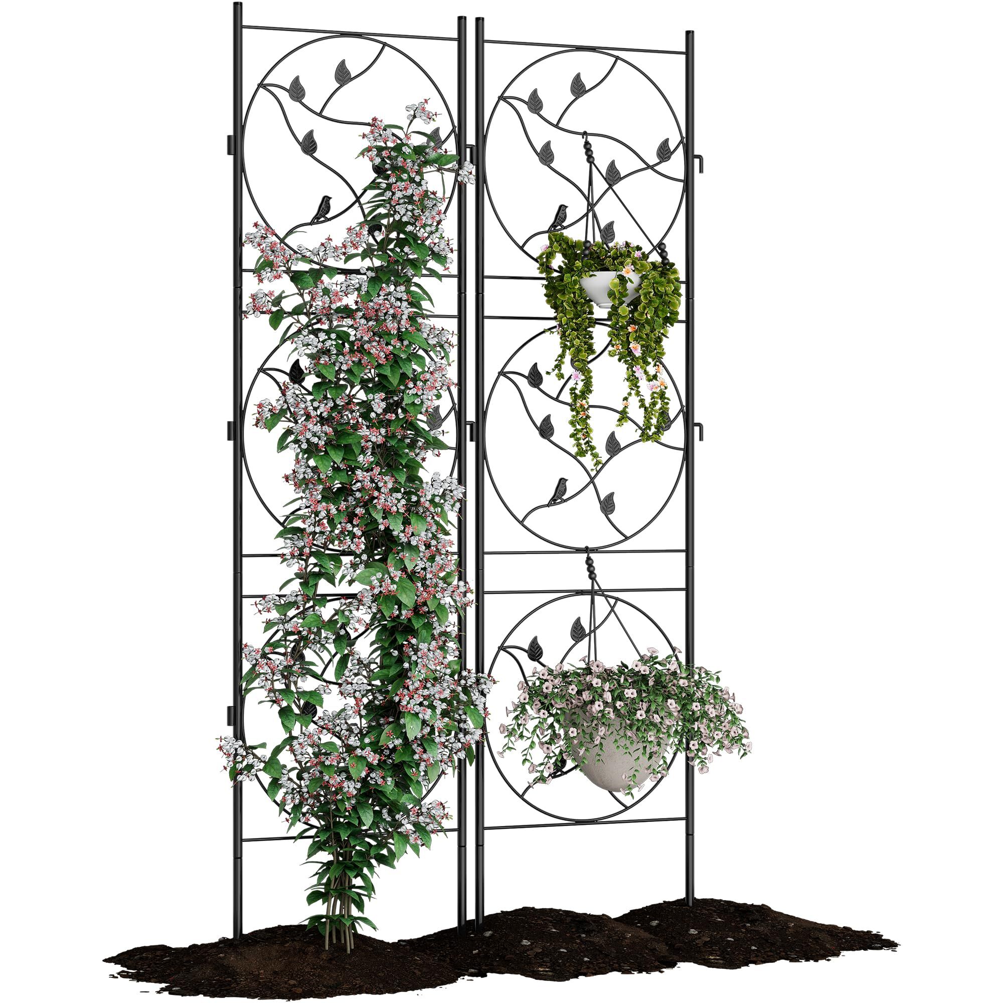 DEXSO 20in x70.6in Metal Garden Trellis Panel 2 Pack Black Rustproof Plant Support for Climbing Roses Vines Vegetables Indoor Outdoor Decorative Screen