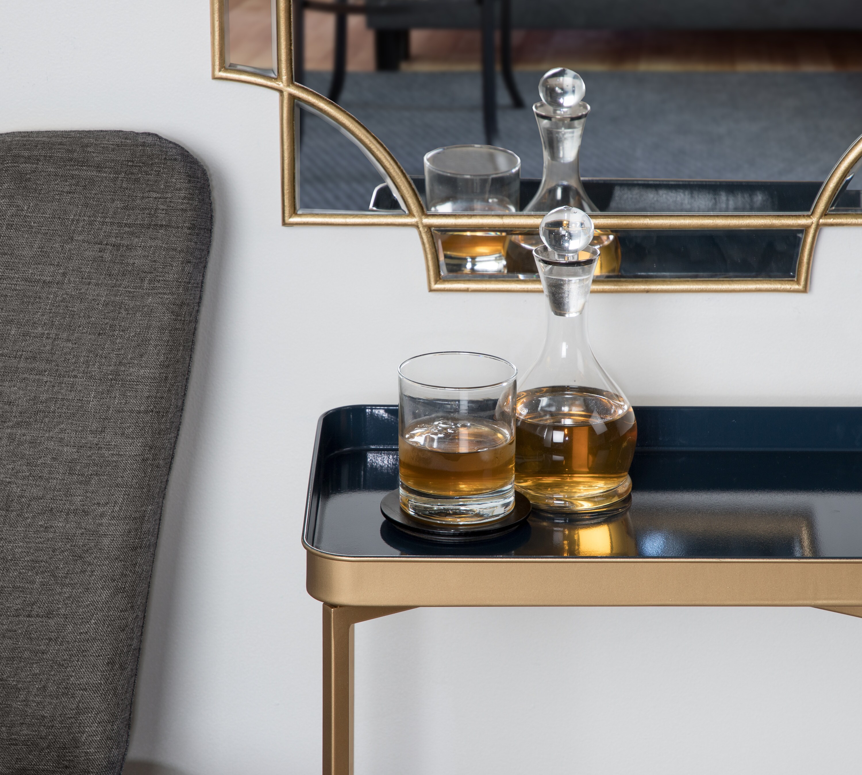 Navy Blue and Gold Metal Tray Accent Table