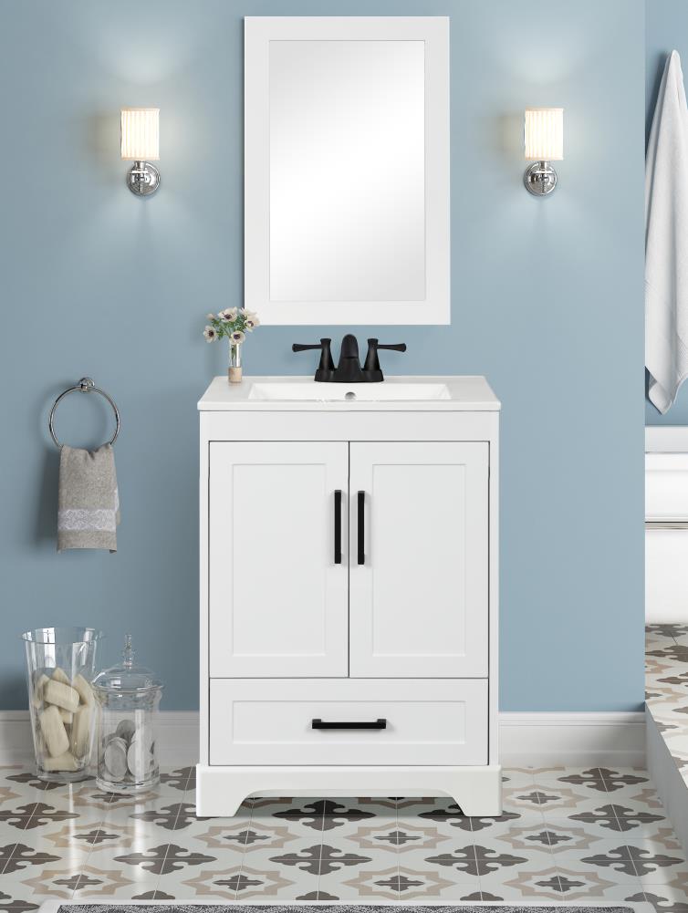 White Single Sink Bathroom Vanity With, Savannah 24 In White Single Sink Bathroom Vanity With Porcelain Top