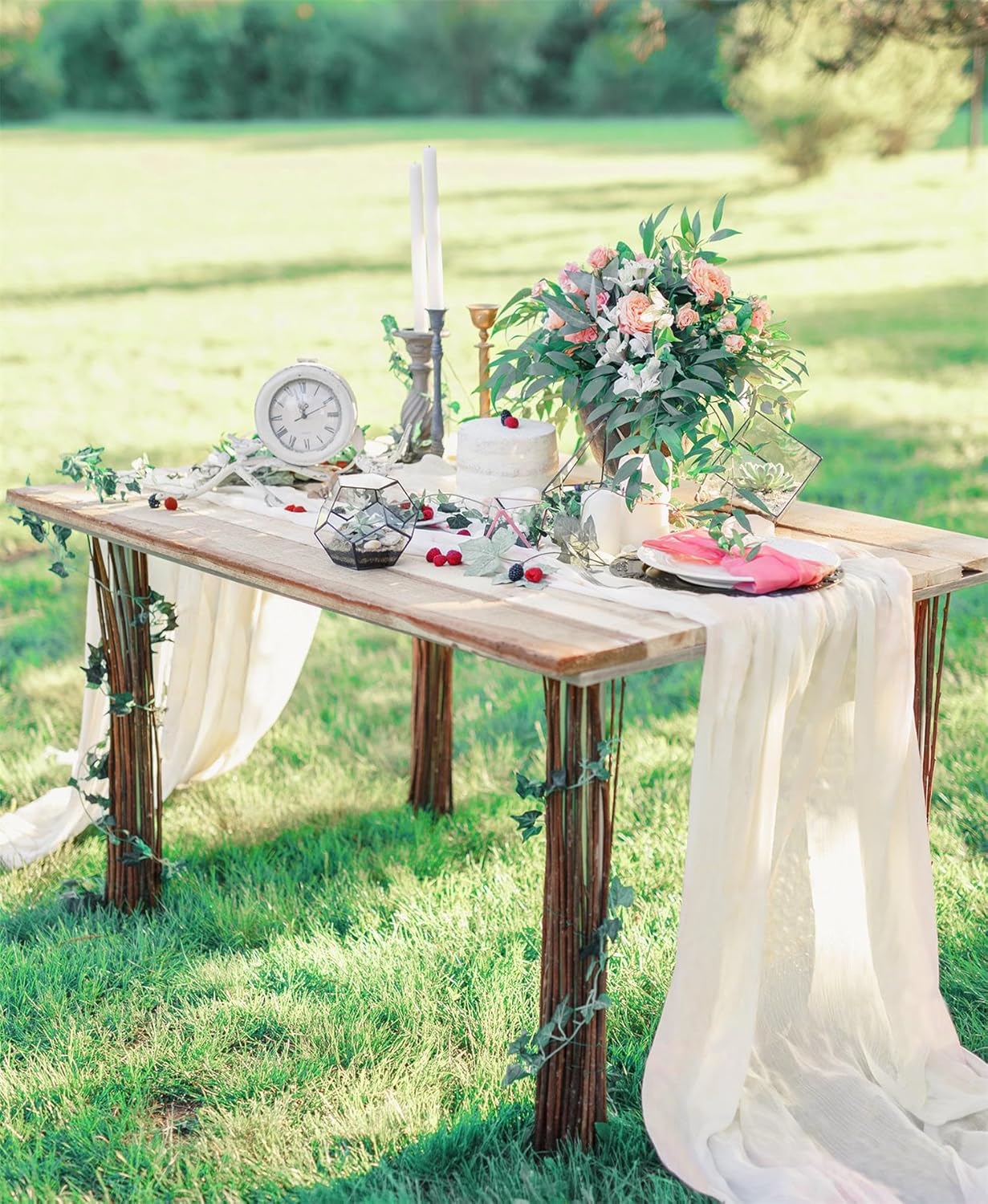 B-Cool B07DW77VSY Ivory Chiffon Table Runner 27x120 Inches Long Sheer Table Runners for Table Wedding Rustic Boho Bridal Baby Shower Tea Party Decorations