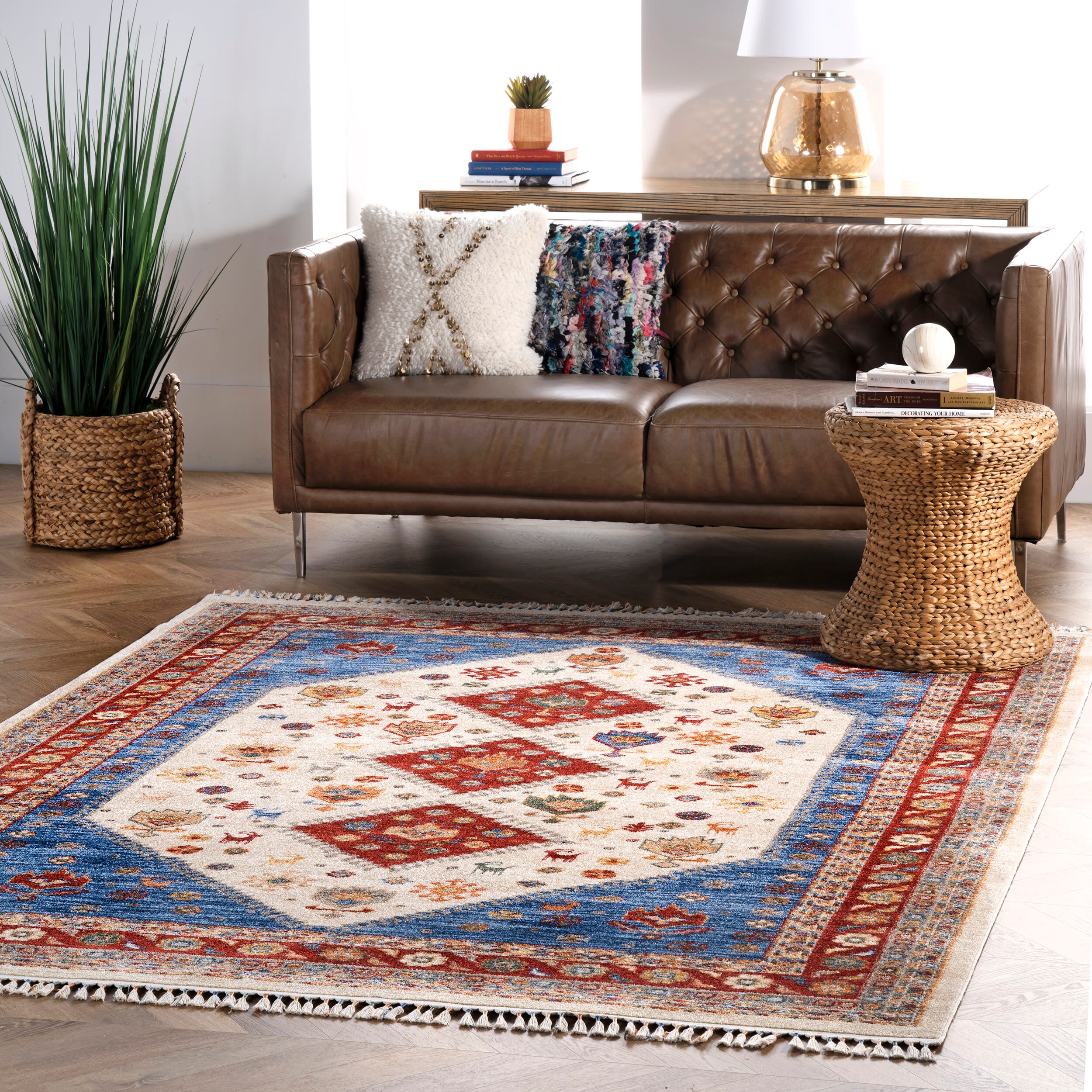 nuLOOM MUAG01A-305 Romee 3 x 5 (ft) Loomed Polyester Blue Rectangular Indoor Medallion Area rug