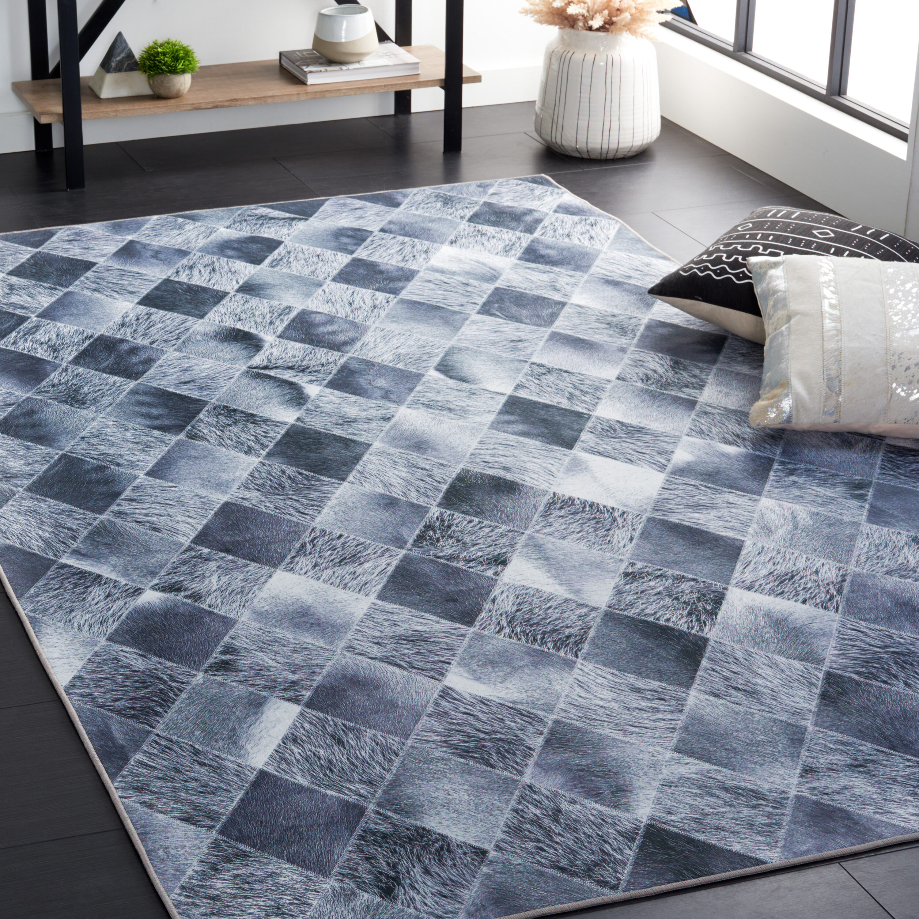 Faux Hide 550G Grey Dark Grey Machine Washable/Slip Resistant 5ft x 8ft Contemporary Rug