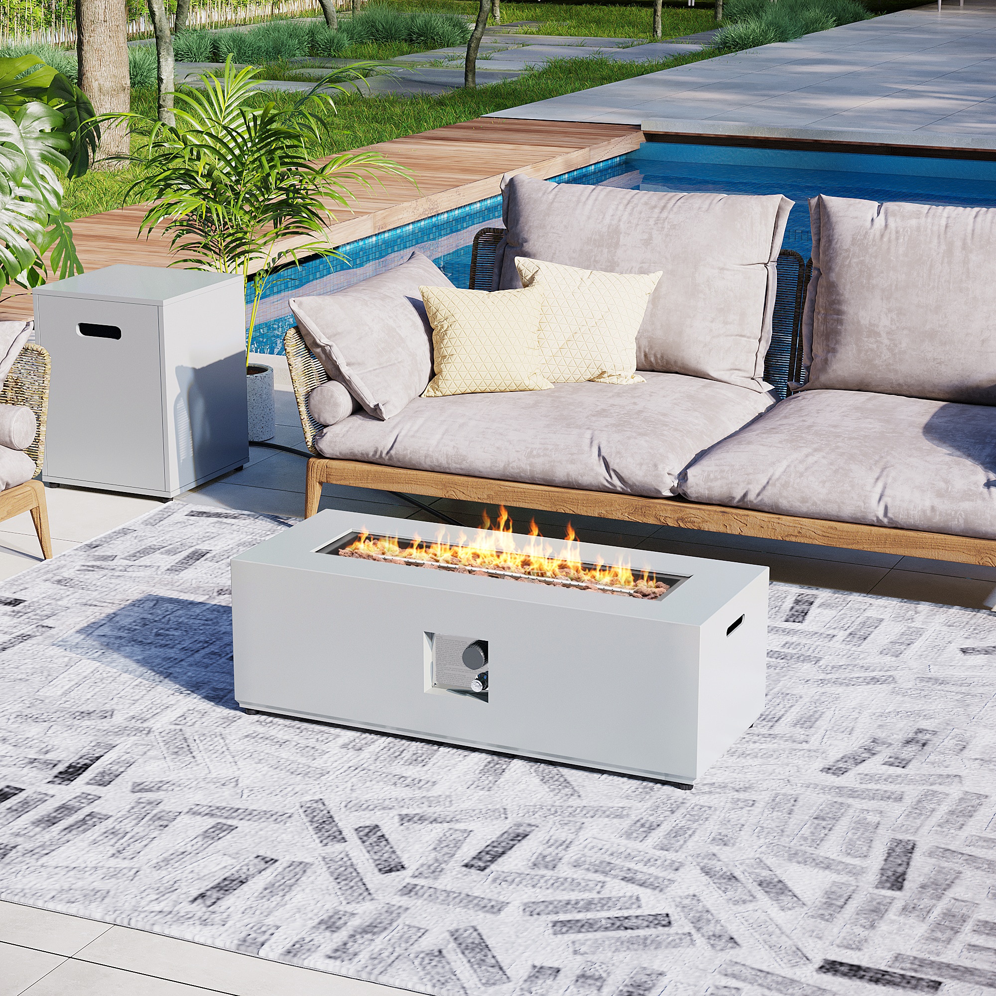 Patio Watcher 42T-CFX-GOLDEN-T 42-in W White Iron Rectangle Liquid propane Fire pit table