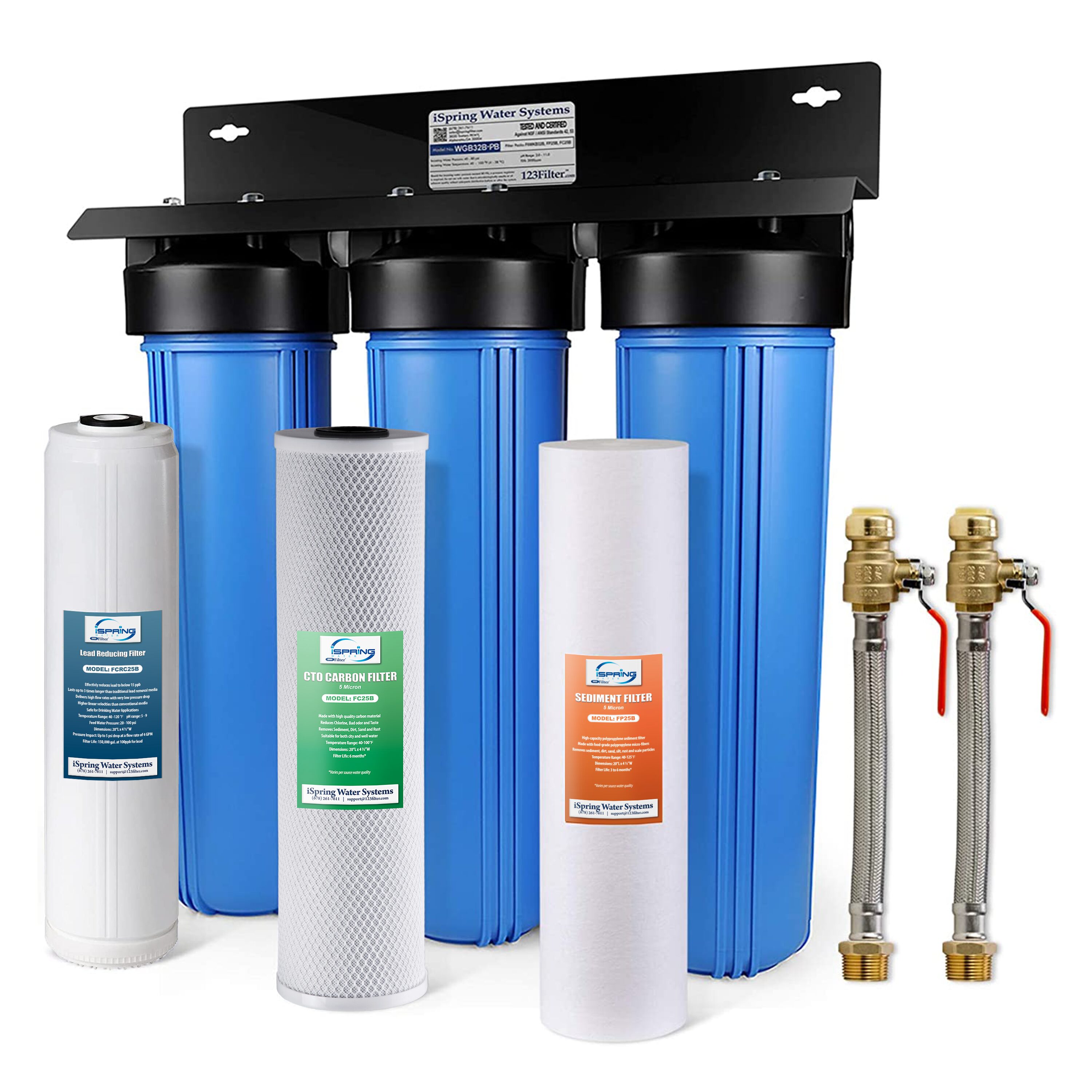 iSpring Whole House Water Filter with Ball Valve Triple-stage 15