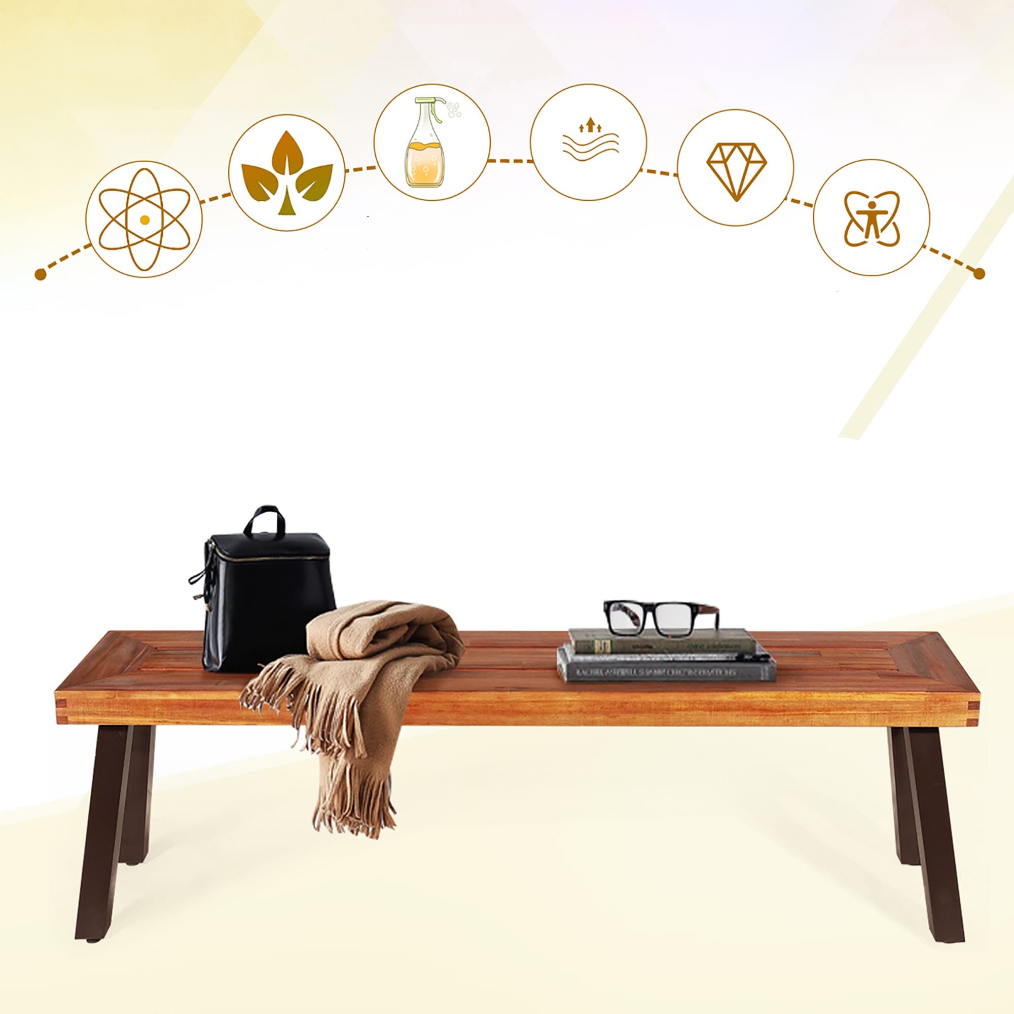 Rustic Acacia Wood and Black Steel 59" Outdoor Bench