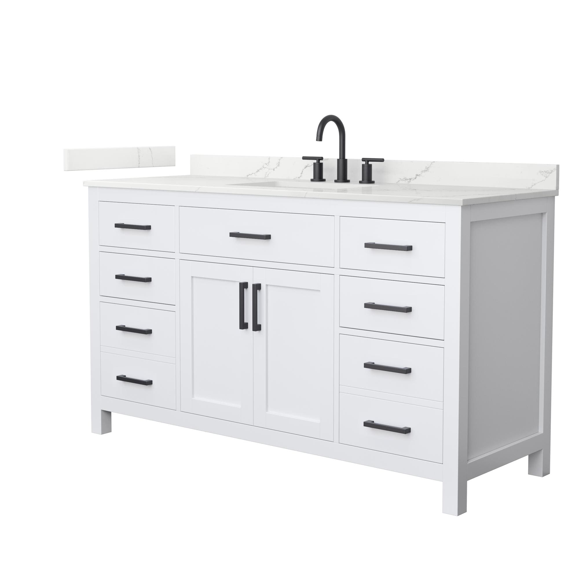 Wyndham Collection Beckett 60-in White with Matte Black Trim Undermount Single Sink Bathroom Vanity with Giotto Quartz Quartz Top