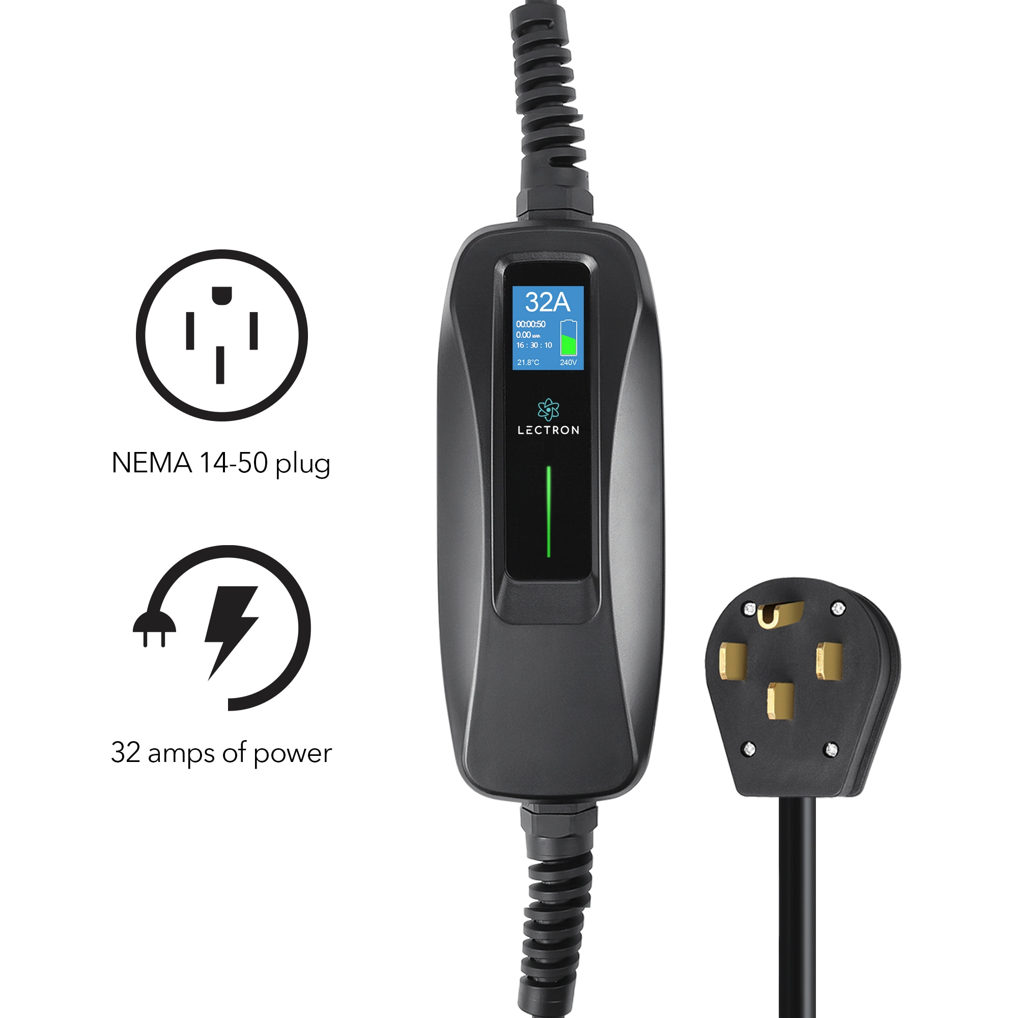 bokman Level 2 Portable EV Charger, 32A, 110V/240V, J1772, NEMA 14-50 Plug,  IP65