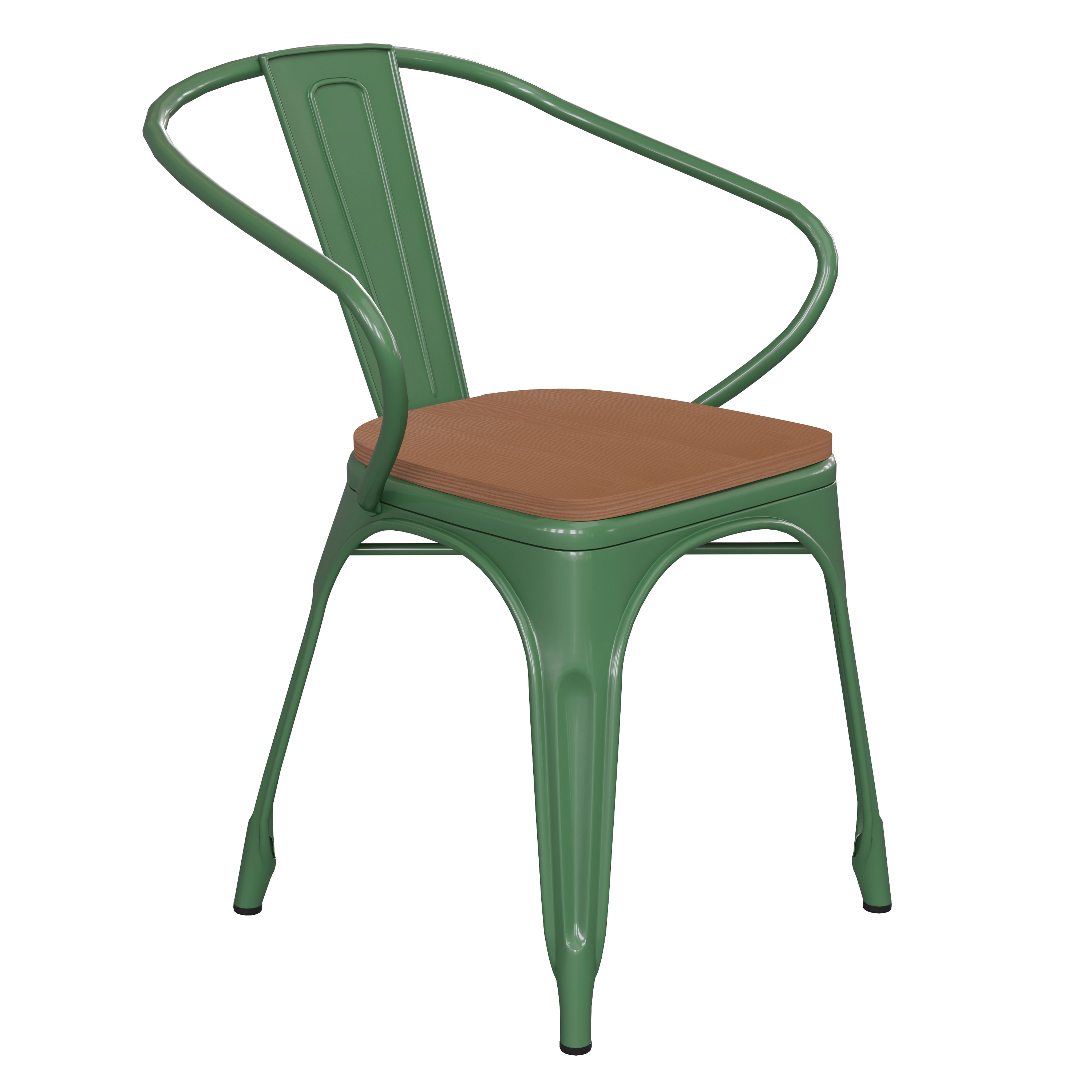 Flash Furniture 196861049149 Luna Commercial Grade Green Metal Indoor-Outdoor Chair with Arms with Teak Poly Resin Wood Seat