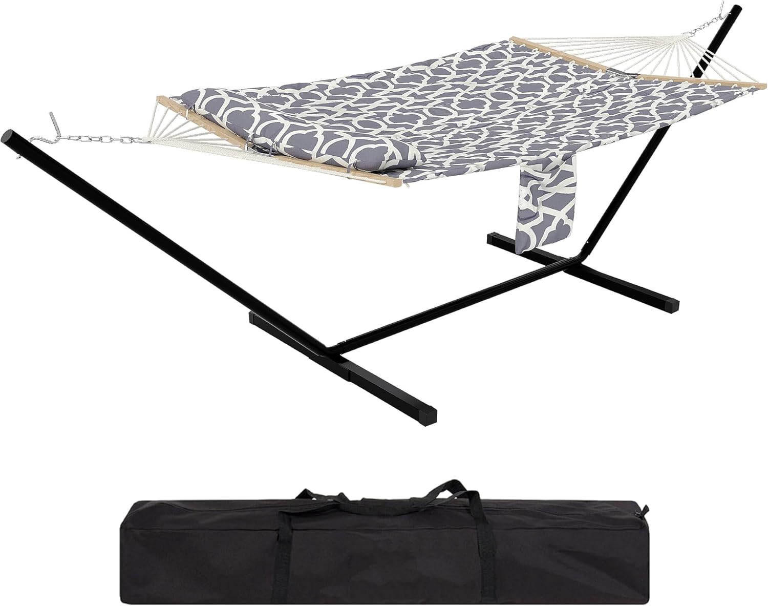 Qeetex LMY-PHO-356EYP79 2 Person Hammock with Stand Heavys Duty 450LB Capacity Weather-Resistant Polyester Light Grey