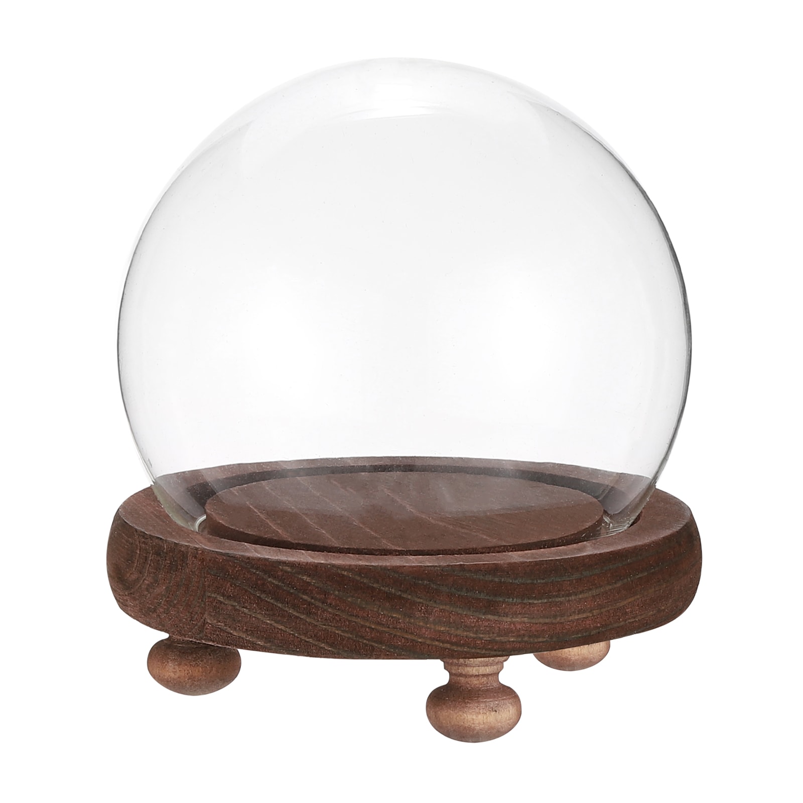 PATIKIL 3Inchx4.3Inch Round Glass Display Dome Cloche Decorative Tabletop Display Ball Bell Jar with Wooden Base for Plants Collectible Figure Candles Medals Ancient Color