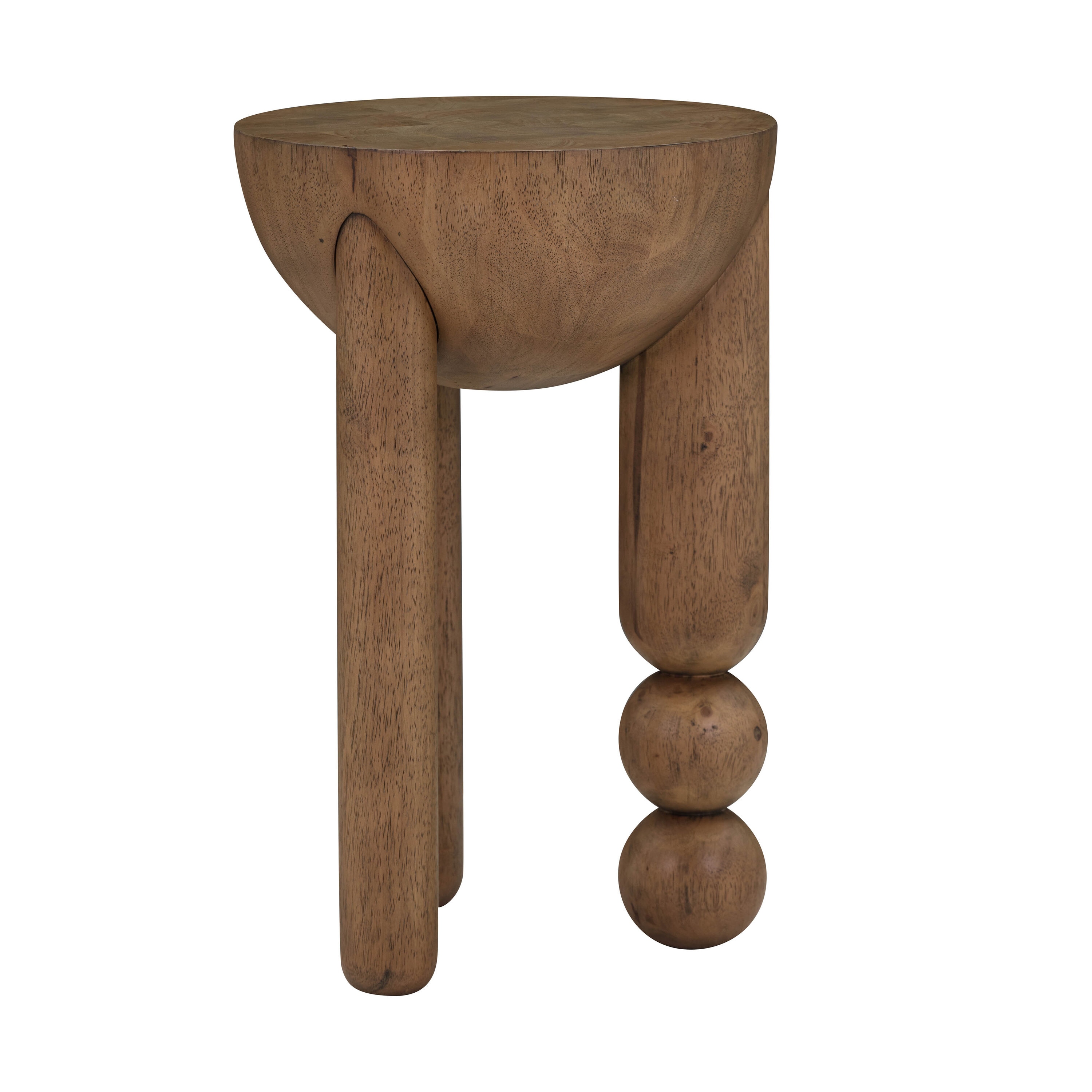 Cognac Brown Round Rubberwood Accent Table