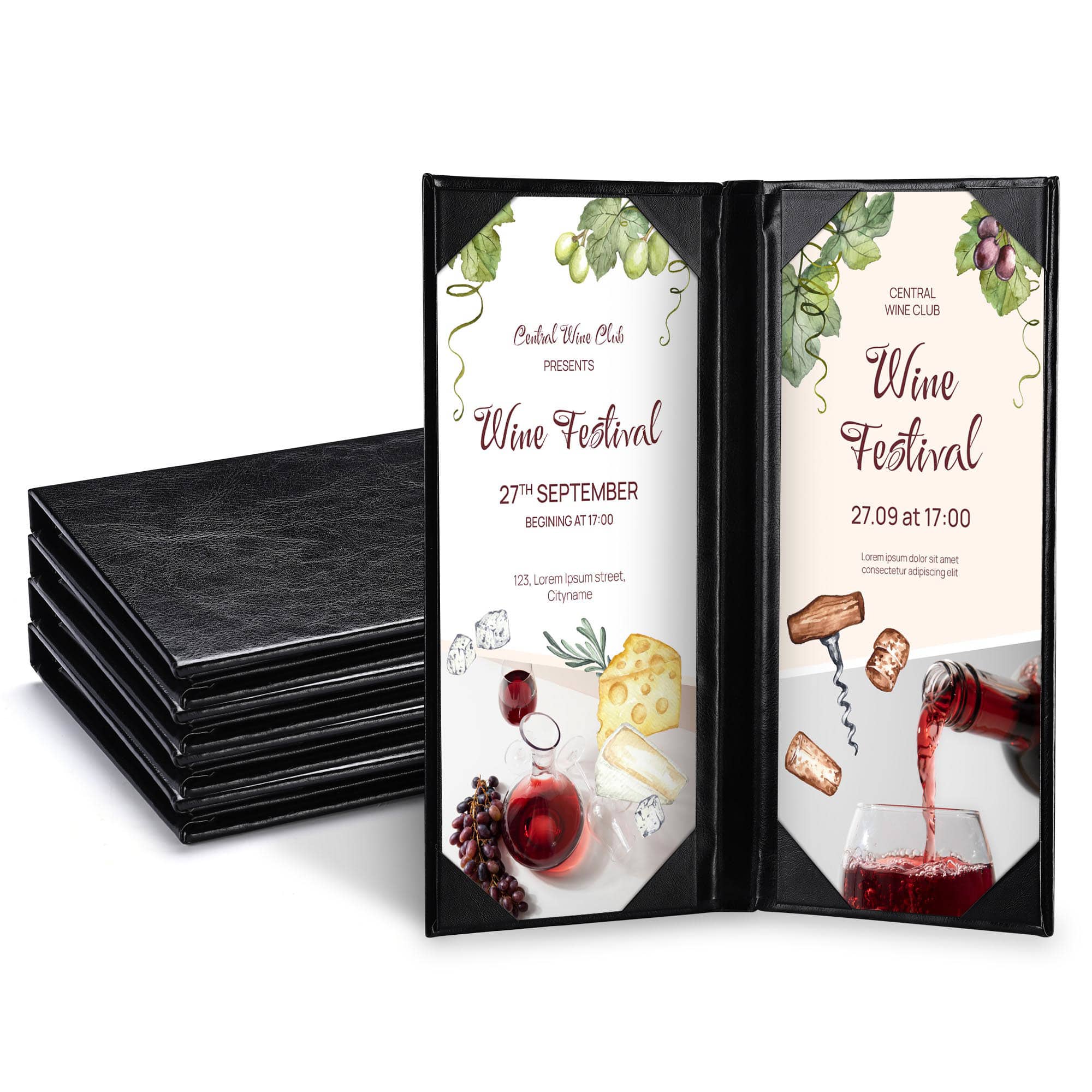 Yescom 26MNC032-411B2-06-LO WeChef 5 Pack Menu Covers 4.25 x 11IN 2 View Angled Corners Wine List Restaurant