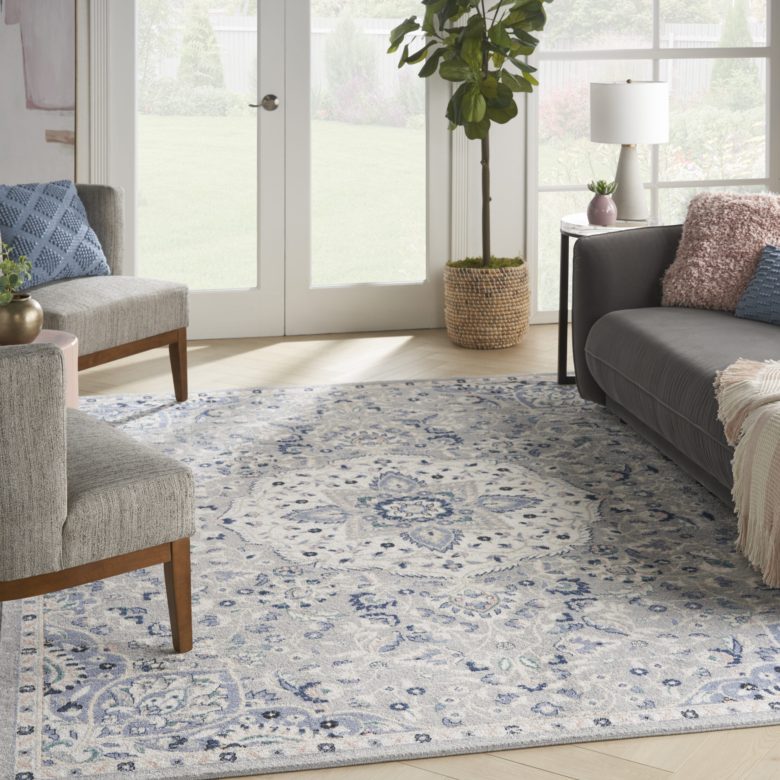 Nourison 099446018892 Passion 8 x 10 (ft) Loomed Polypropylene Grey/Beige Rectangular Indoor Medallion Vintage Area rug