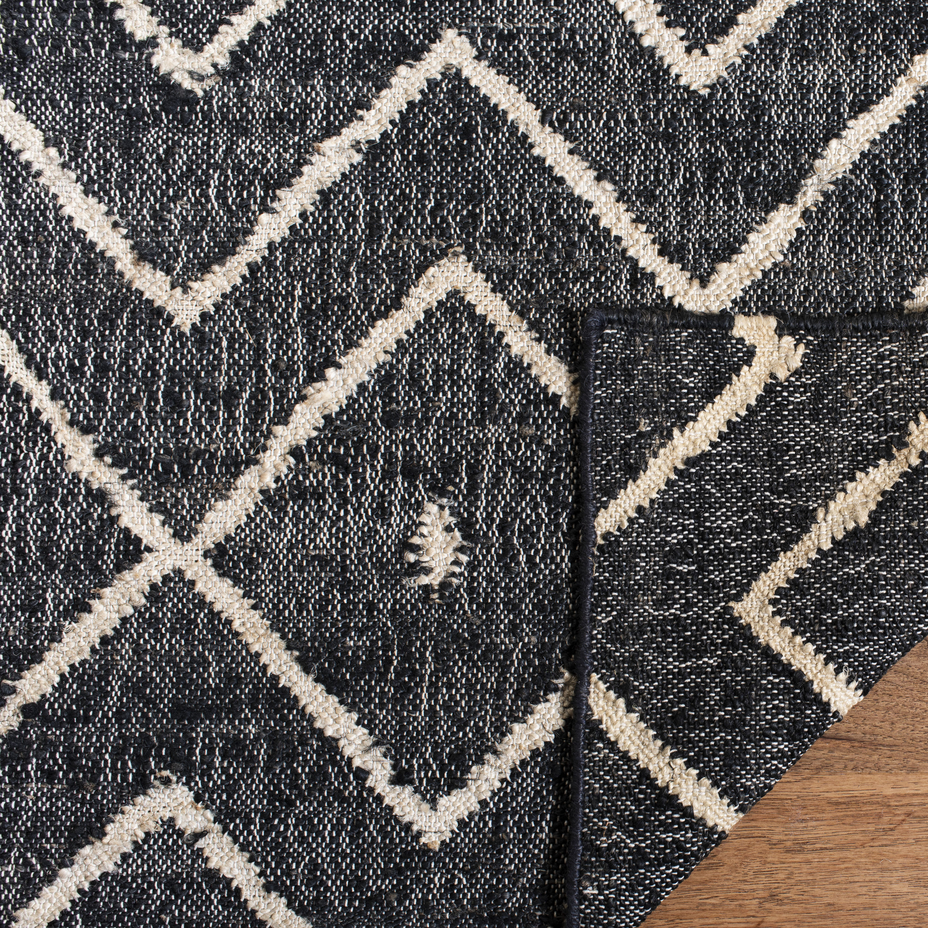 Handmade Charcoal and Natural Wool Cotton Round Area Rug