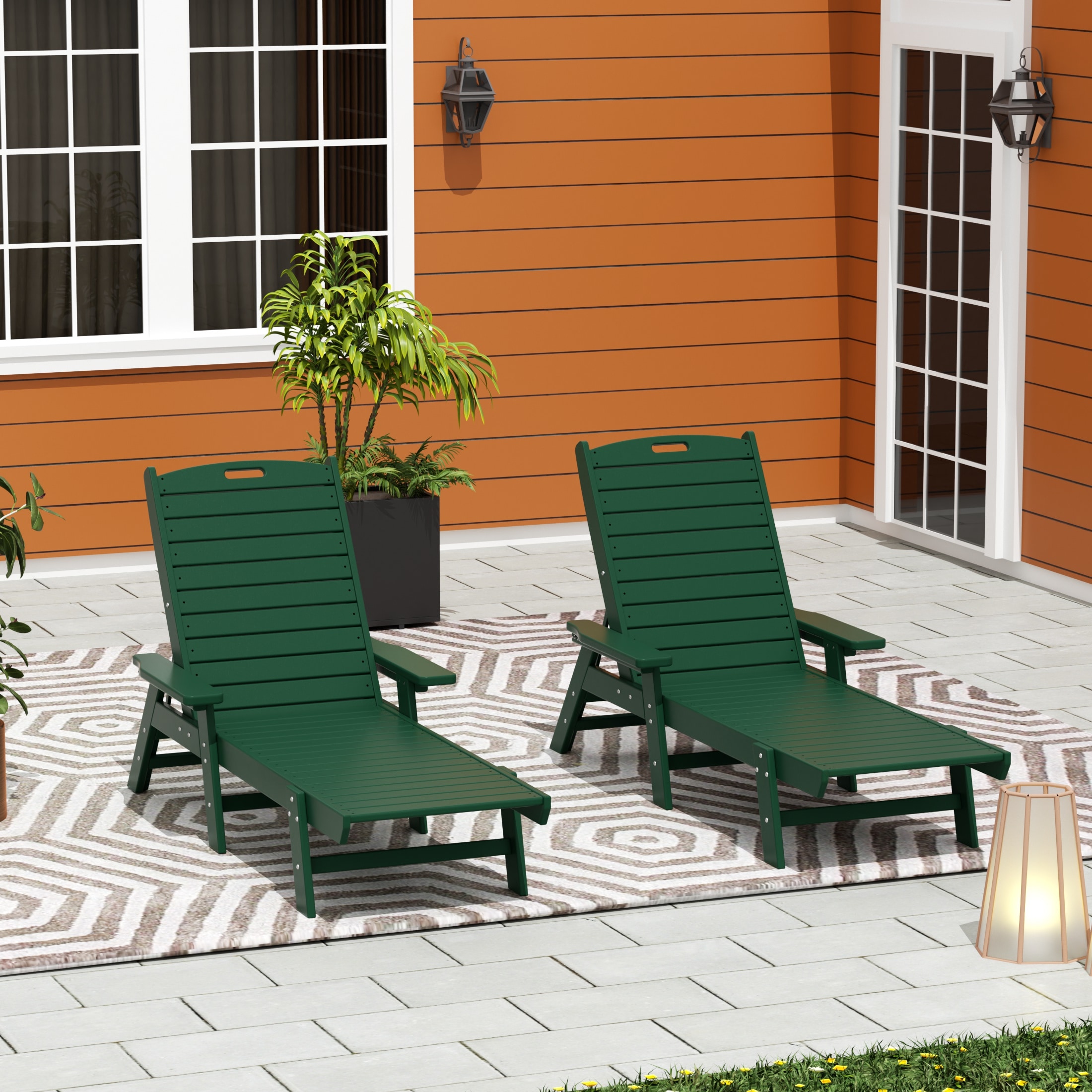 Laguna 78" Dark Green HDPE Adjustable Outdoor Chaise Lounge with Arms