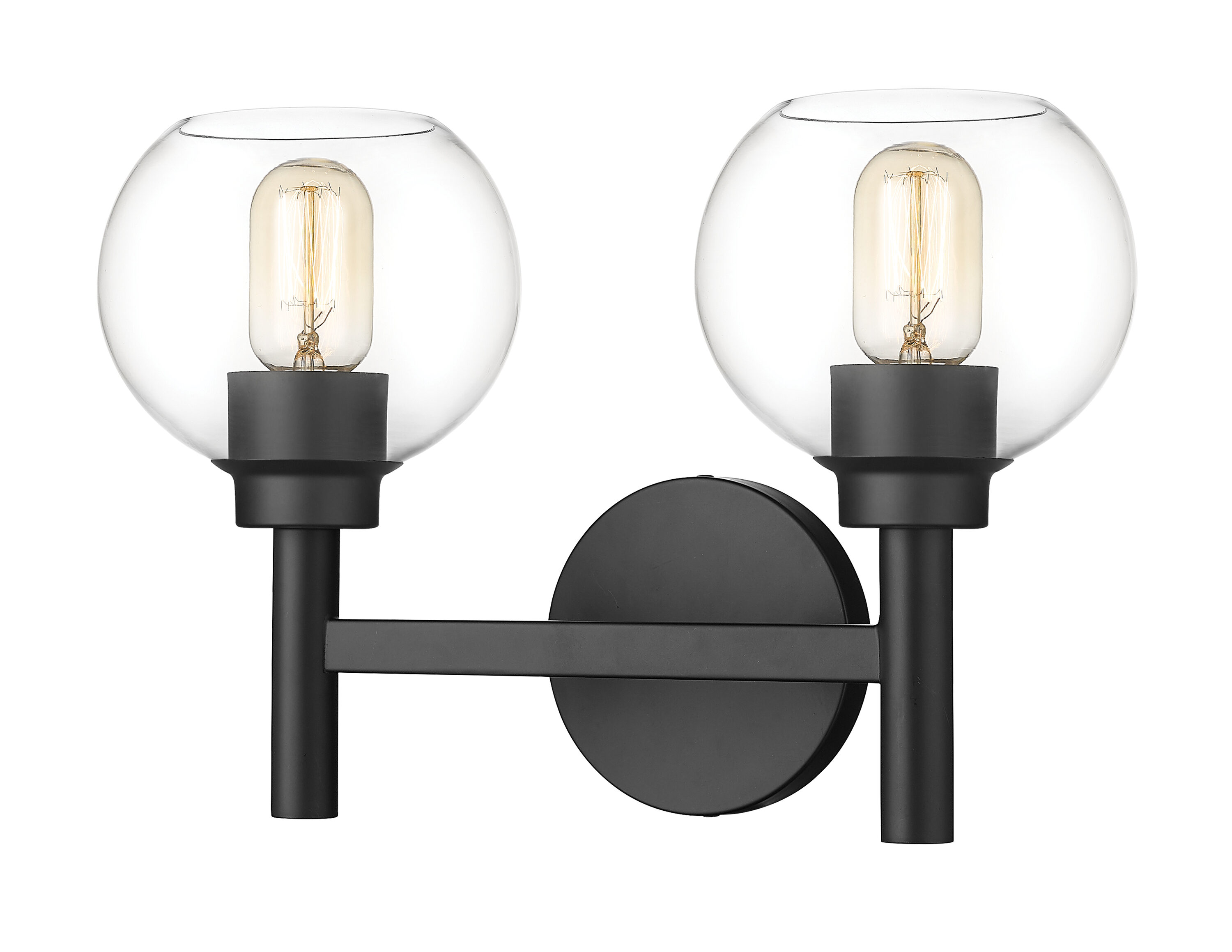 Contemporary Matte Black 2-Light Vanity Sconce with Clear Glass