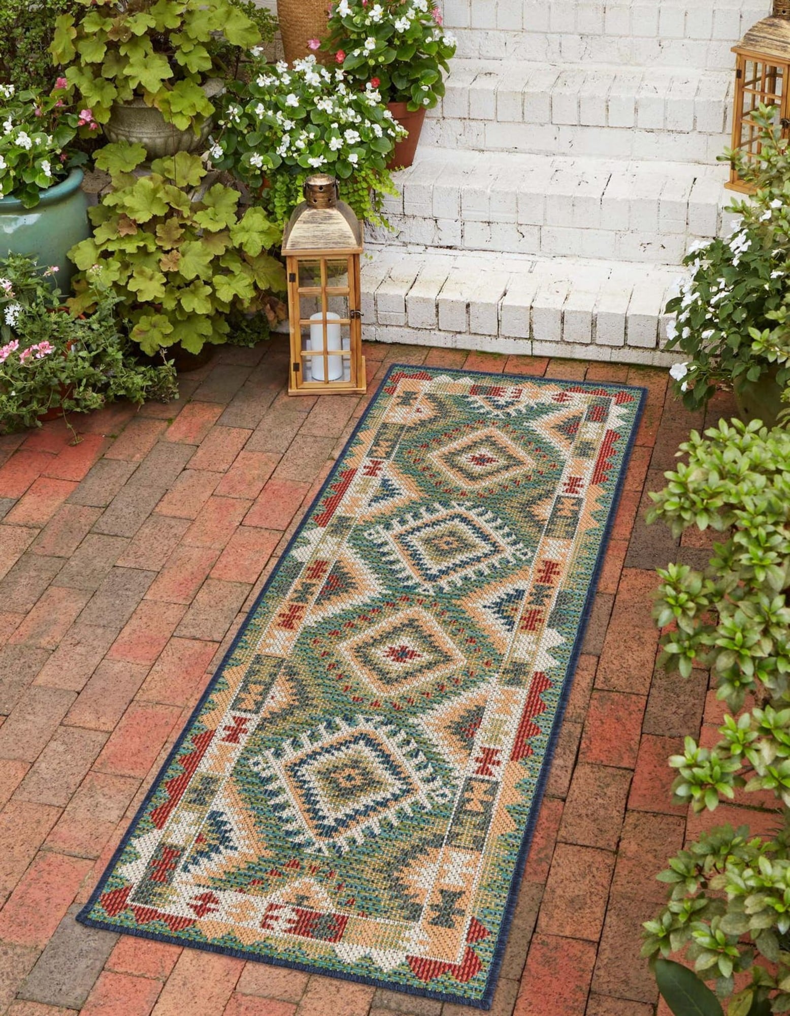 Unique Loom 3177117 Paz Baja Outdoor 2 x 4 (ft) Loomed Polypropylene Green Round Indoor/Outdoor Geometric Coastal Runner rug