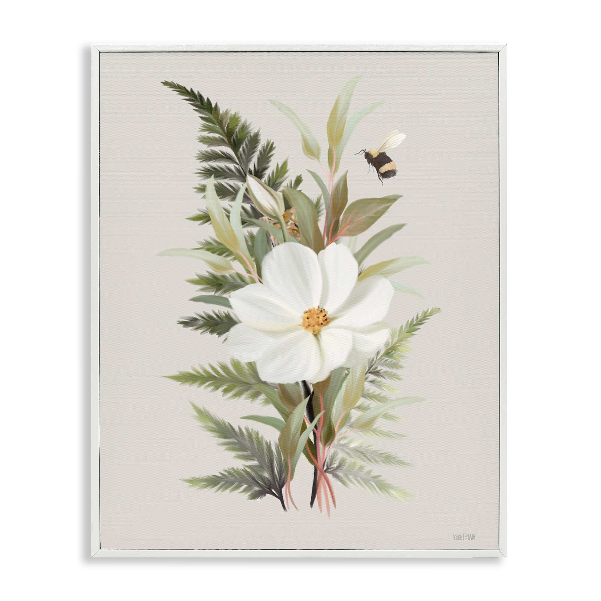 Stupell Industries BS-679-WFR-16X20 Bumble Bee and Flower White Framed Giclee Art By House Fenway 16 x 20