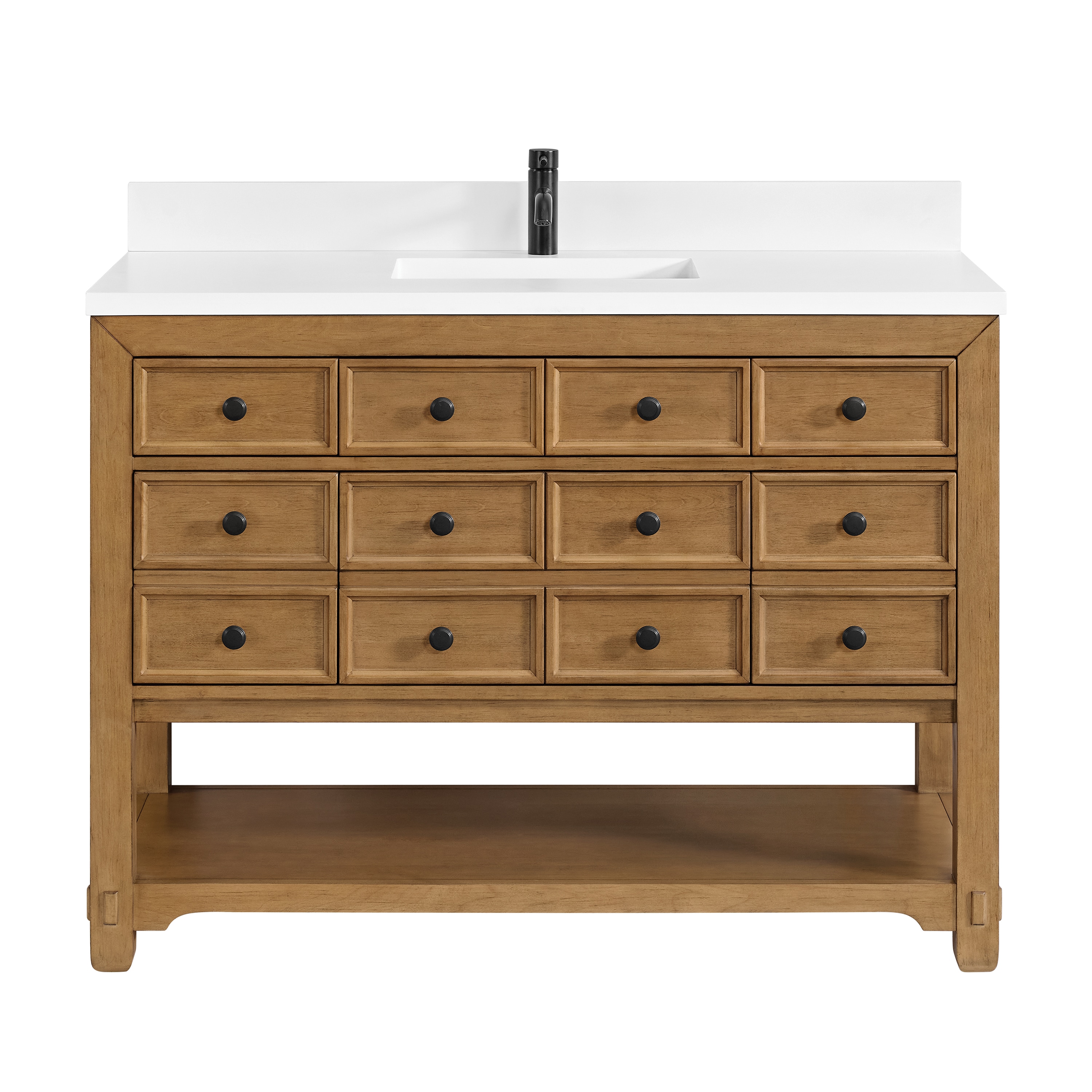 James Martin Vanities 505-V48-AMB-1WZ Malibu 48-in Amber Birch Undermount Single Sink Bathroom Vanity with White Zeus Quartz Top