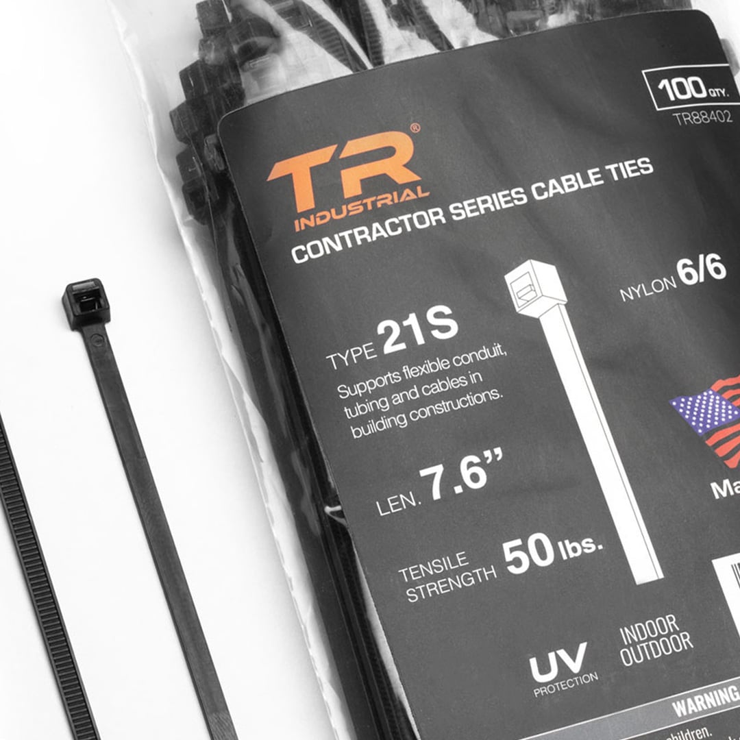 TR Industrial TR88402 7.6-Inches Nylon Zip ties Black ( 100 -Pack)