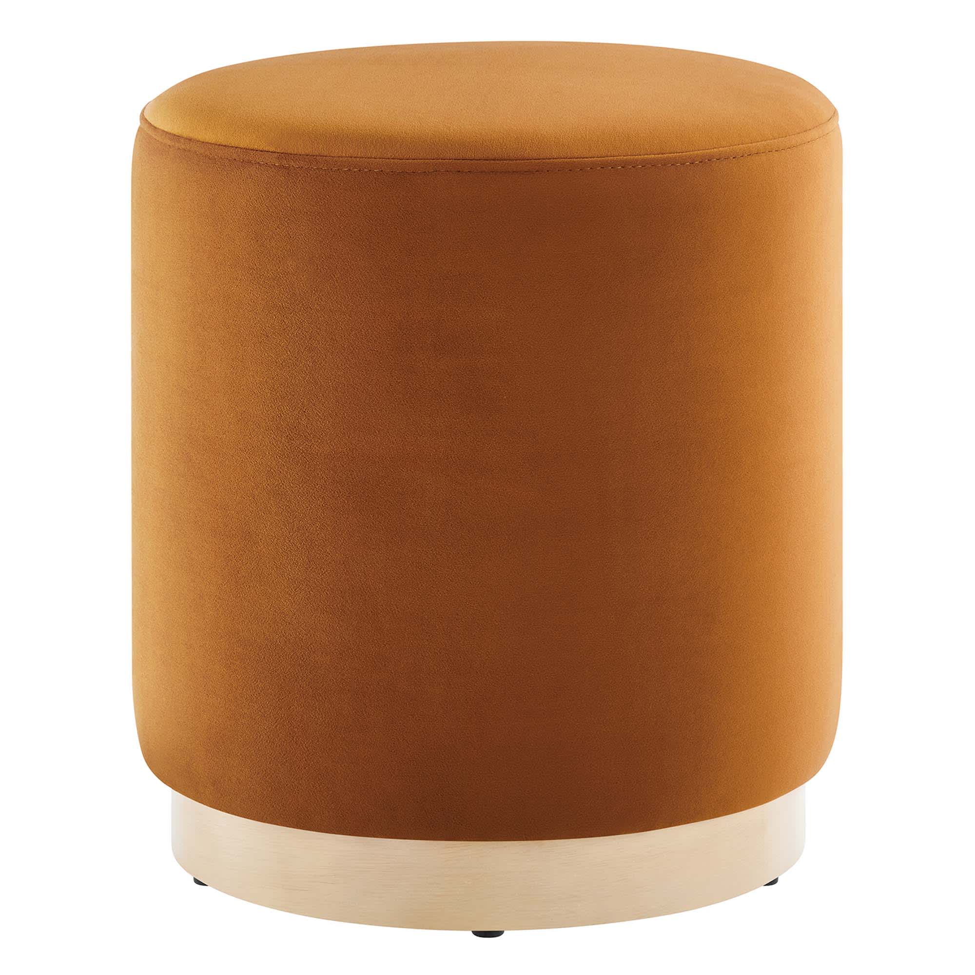  Tilden 16-in Round Performance Velvet Upholstered Ottoman in Rust Natural