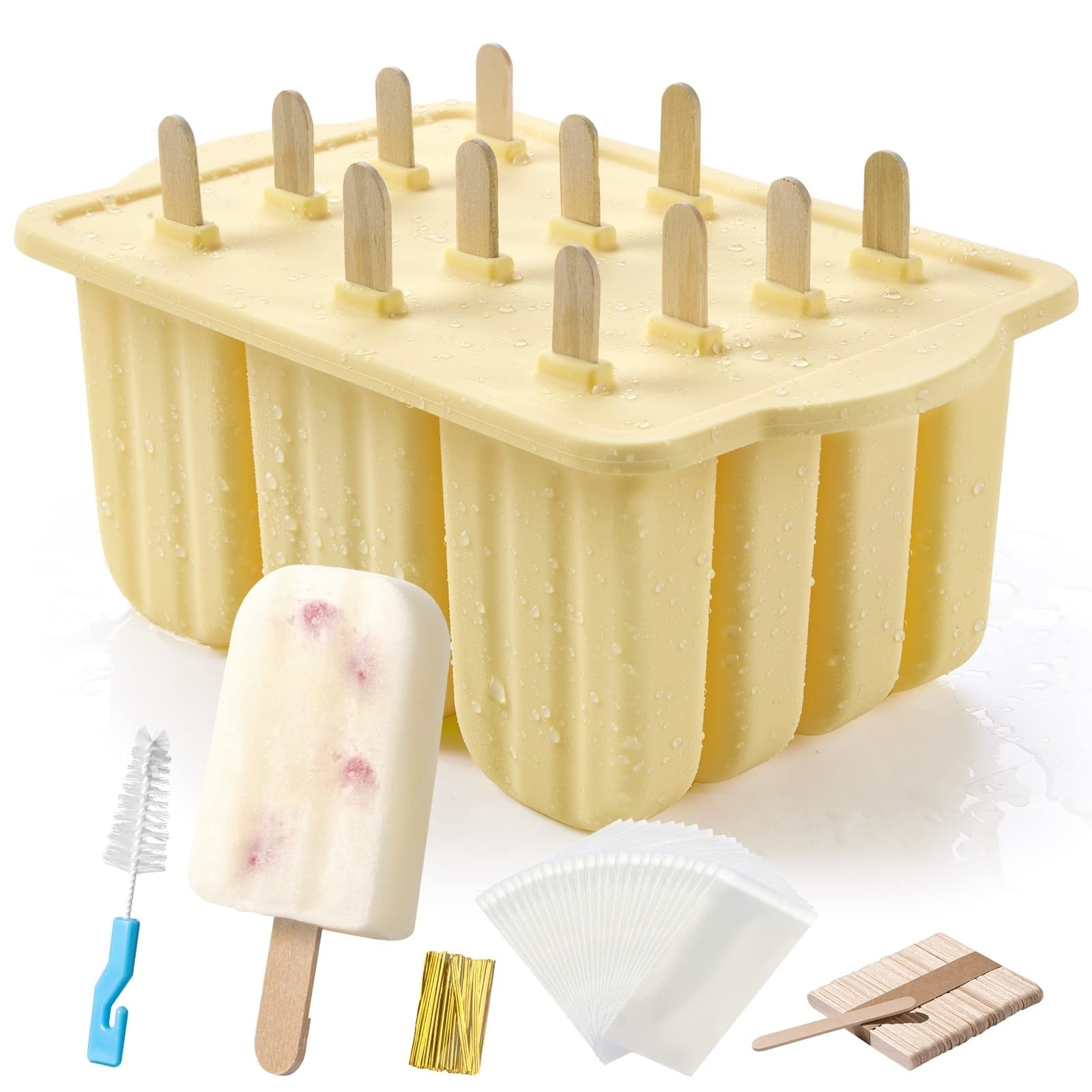 Etokfoks  12 Pieces Silicone Popsicle Molds BPA free Homemade Popsicle Ice Pop Maker with 50PCS Popsicle Sticks Cleaning Brush