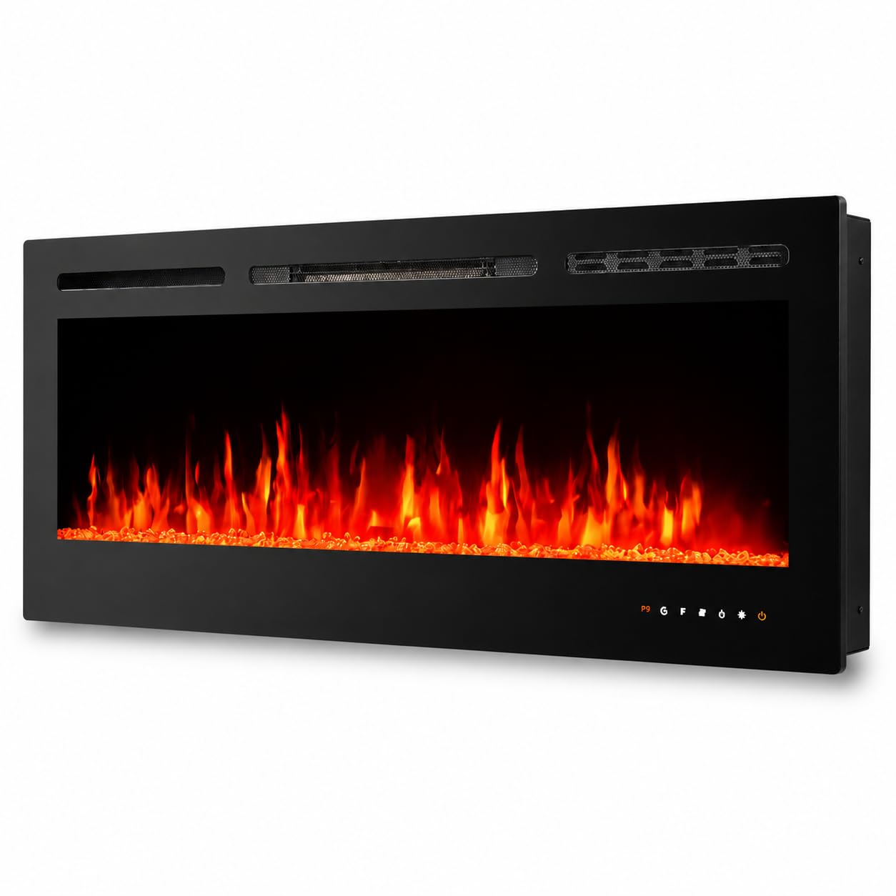 Garvee 60 Inch Linear Electric Fireplace Recessed Wall Mounted 12 Flame Colors 750 1500W WiFi Remote Adjustable Brightness Log Crystal for Home Decor