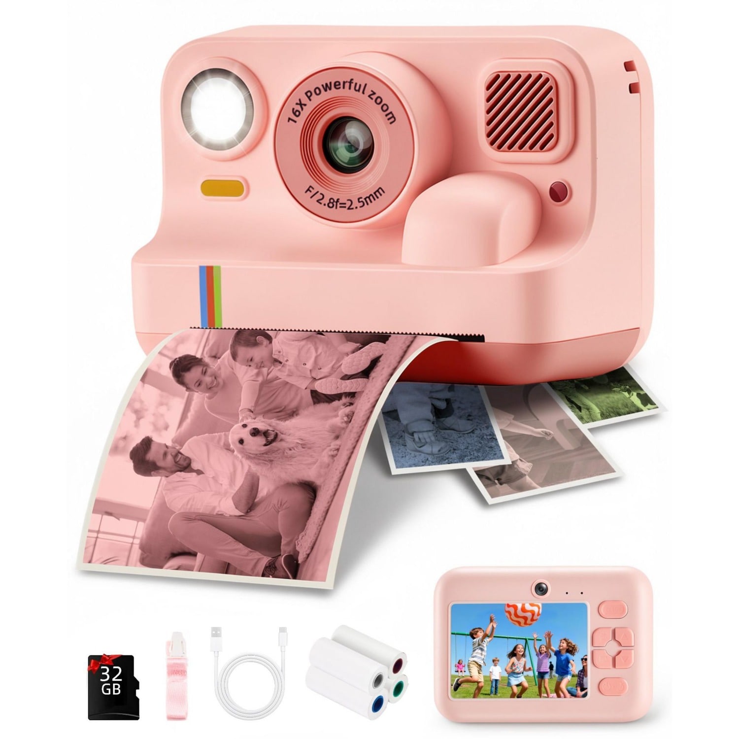 SUGIFT 2-in-1 Kids Camera Instant Print and Digital with 1080P HD Video 16X Zoom Filters Games 32GB Card USB Charger Lanyard and 3 Paper Rolls for Birthdays and Holidays #LW102SUGZY0082