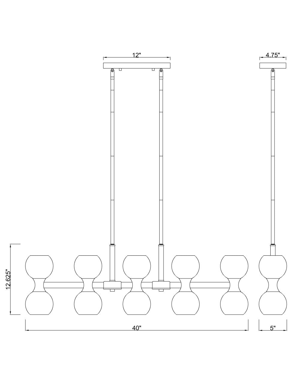 Gold and Opal Glass 10-Light Linear Chandelier