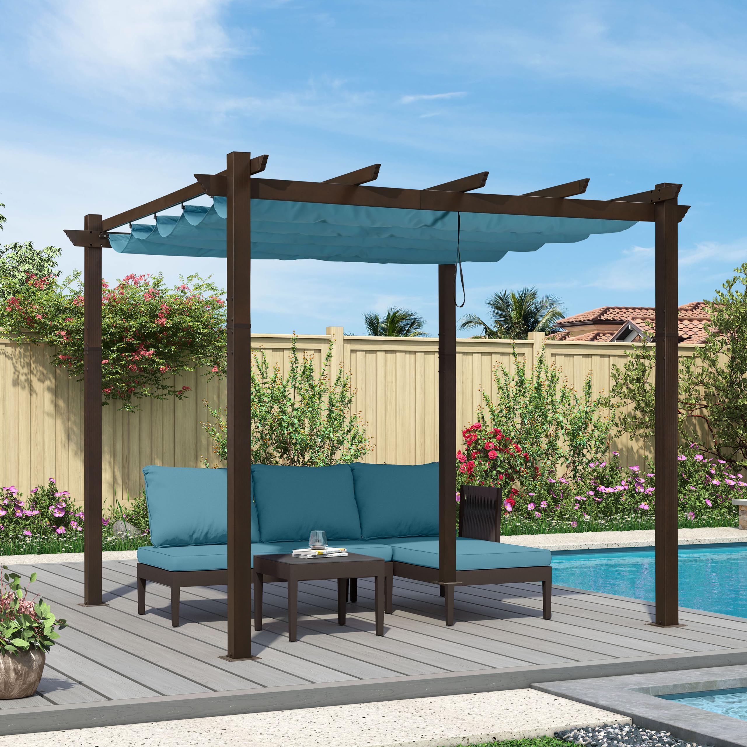 PURPLE LEAF LSA2-GTP-1010-BL Pergola 10-ft W x 10-ft L x 8-ft H Turquoise Blue Metal Freestanding Pergola with Canopy