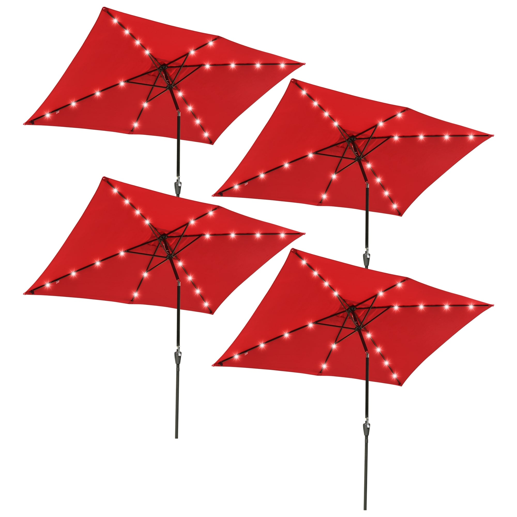 Yescom 07UMB011-10X6-2X4-LO 4Pcs 10x6.5' Rectangle Aluminum Solar Powered Patio Umbrella w/ LED Crank Tilt Poolside