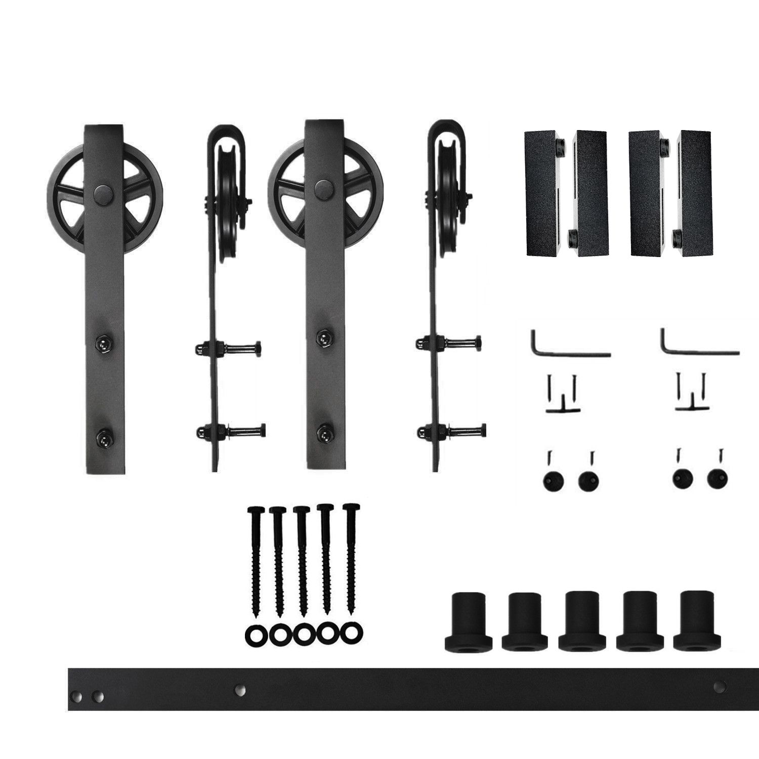 HOMACER 168-in Rustic Black Indoor Top Mount Double Barn Door Hardware Kit DZ2TGH168C Sansujyuku sansujyuku.com