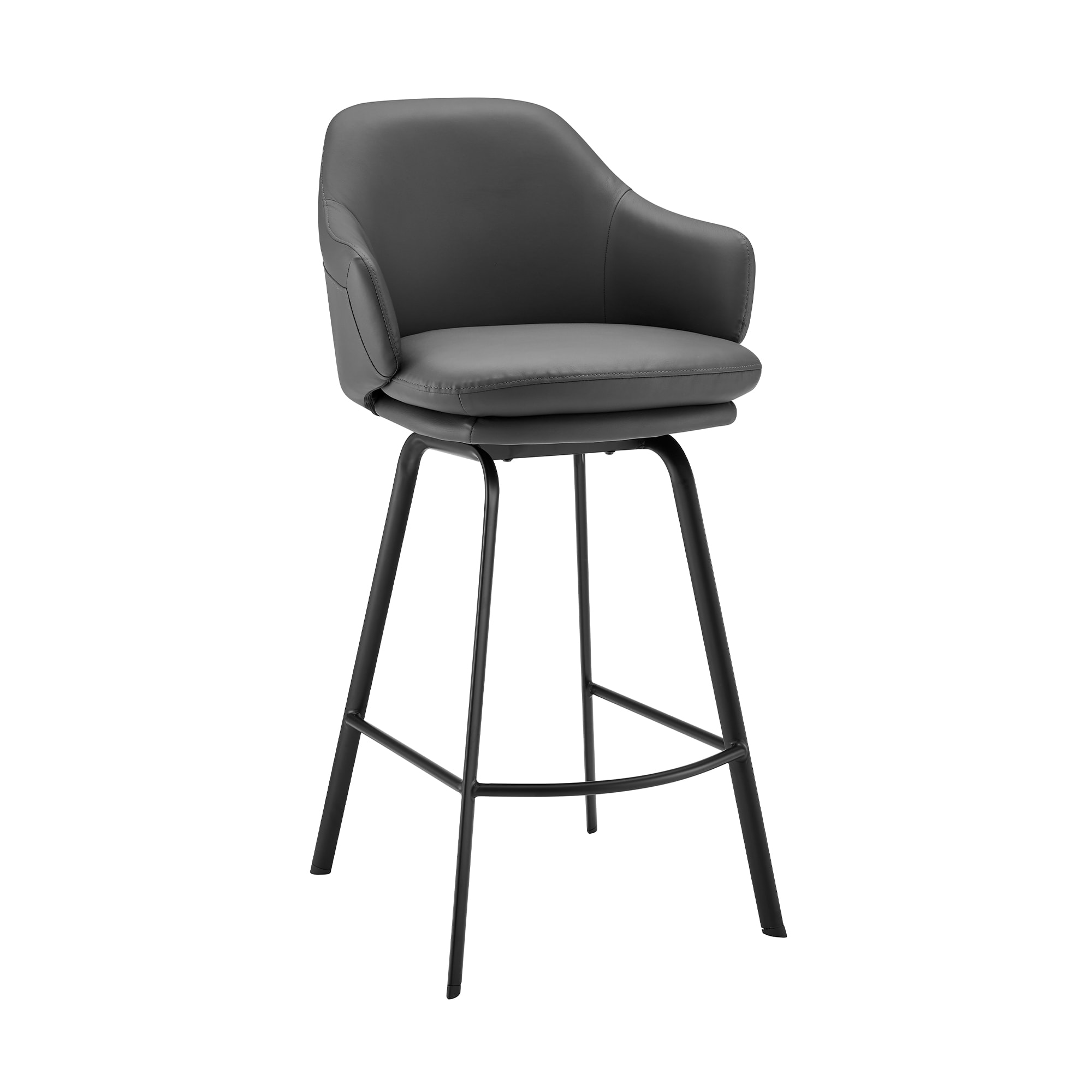 Armen Living LCBRBABLGR26 Brigden Gray 26.0-in H Counter height Bucket seat Upholstered Swivel Metal Bar Stool with Arms and Back