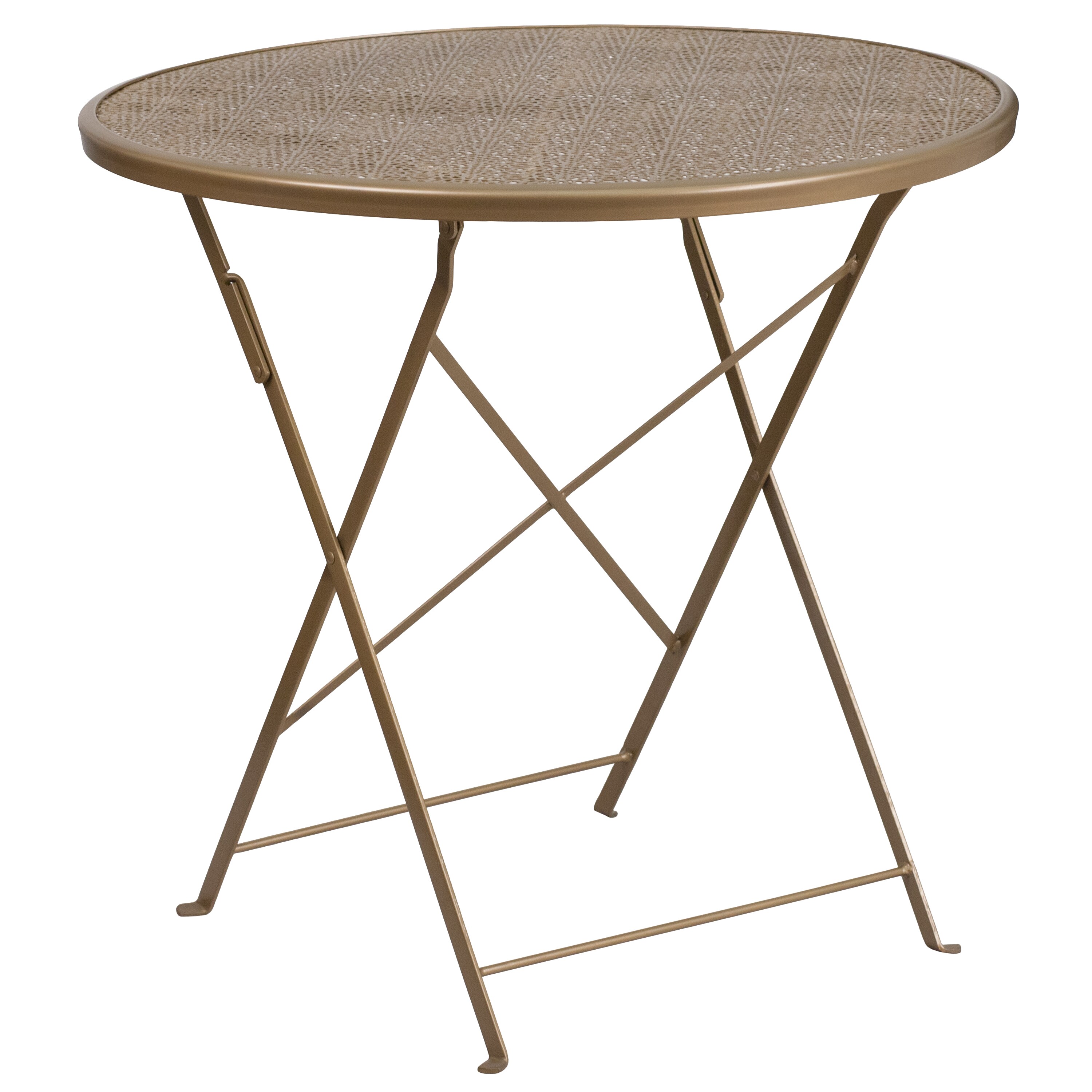 Flash Furniture 889142057437 Oia Gold Round Contemporary/Modern Dining Table, Metal with Gold Metal Base 30-in L x 28-in H