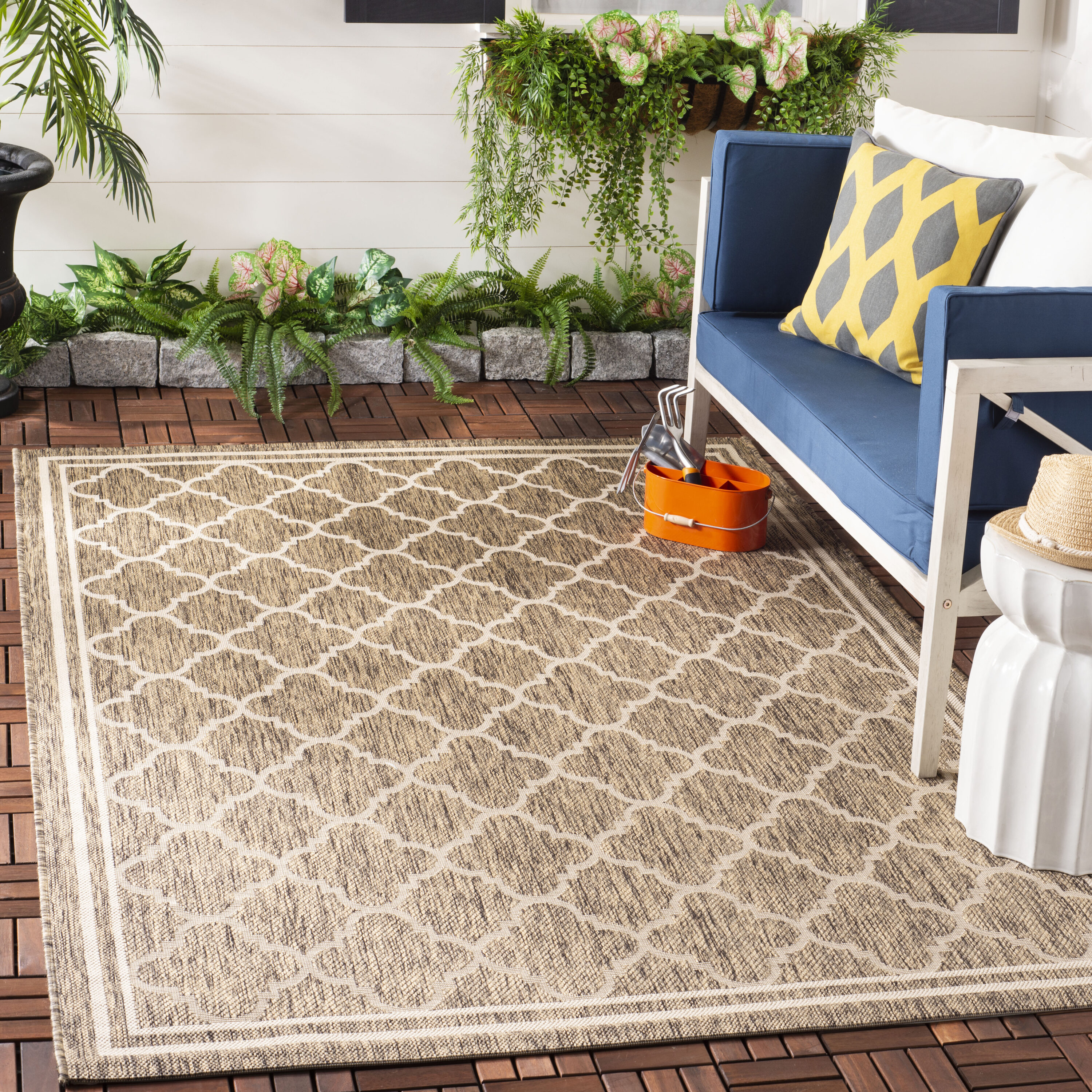 Safavieh CY6918-242-5SQ Courtyard Samana 5 x 5 (ft) Loomed Polypropylene Brown/Bone Square Indoor/Outdoor Geometric Coastal Area rug
