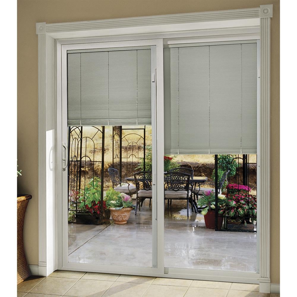 Jeld Wen 60 In X 80 Tempered Blinds Between The Glass White Vinyl Sliding Right Hand Double Patio Door Screen Included Doors Department At Lowes Com