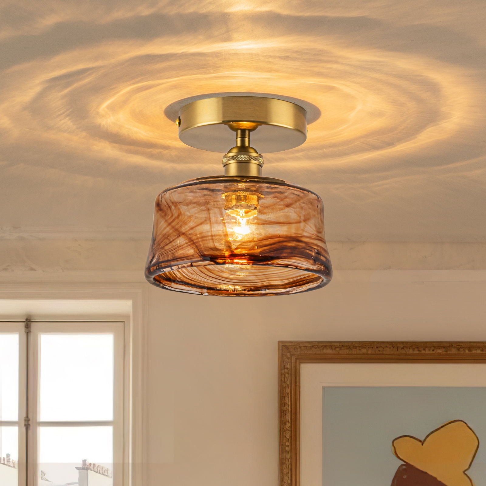 Zicbol 6.69-in Natural Copper Indoor 1 -Light LED Semi-flush Mount Light