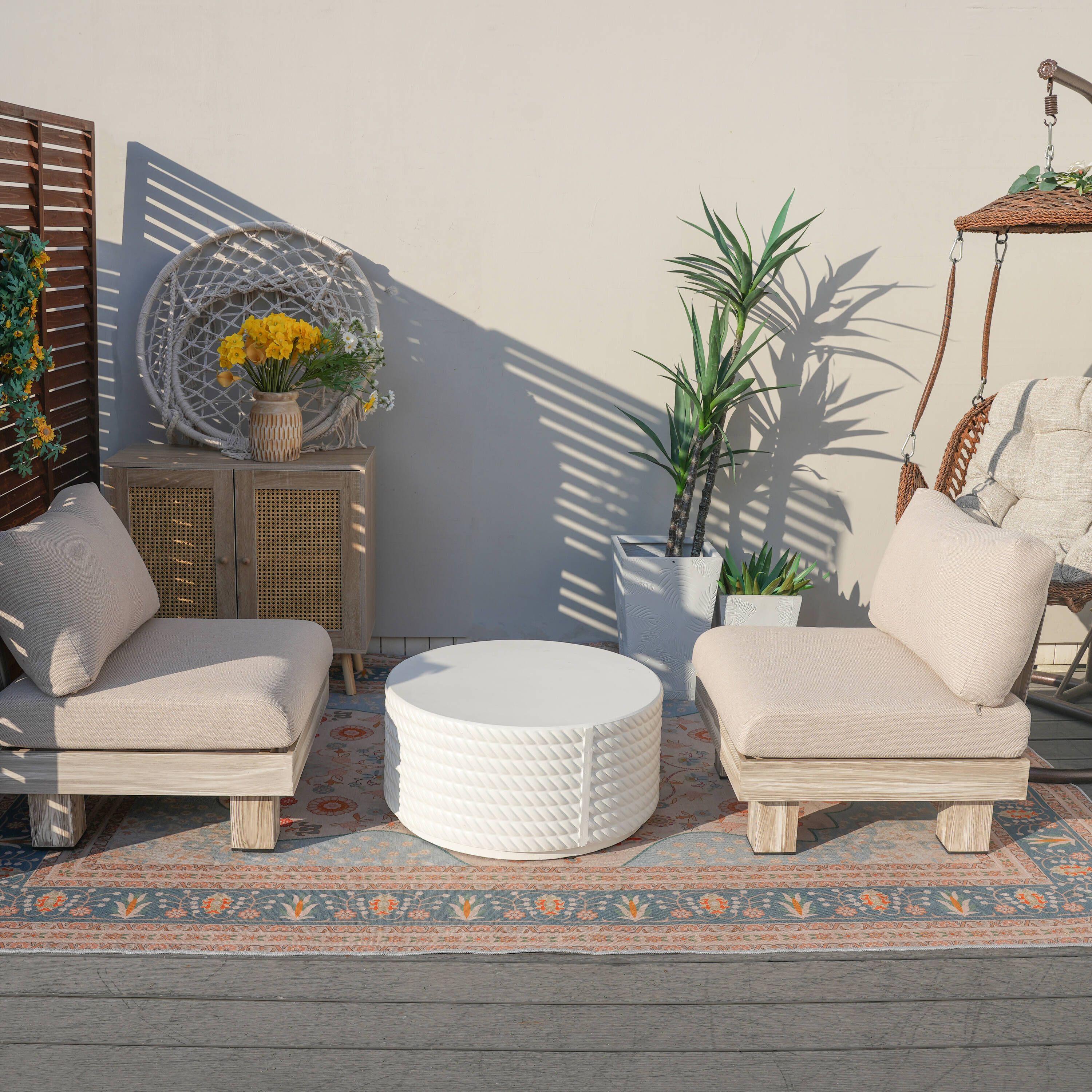 Direct Wicker DWS-22510&2462TA 3 -Piece 2 Patio Sofa Conversation Set with Beige Cushions