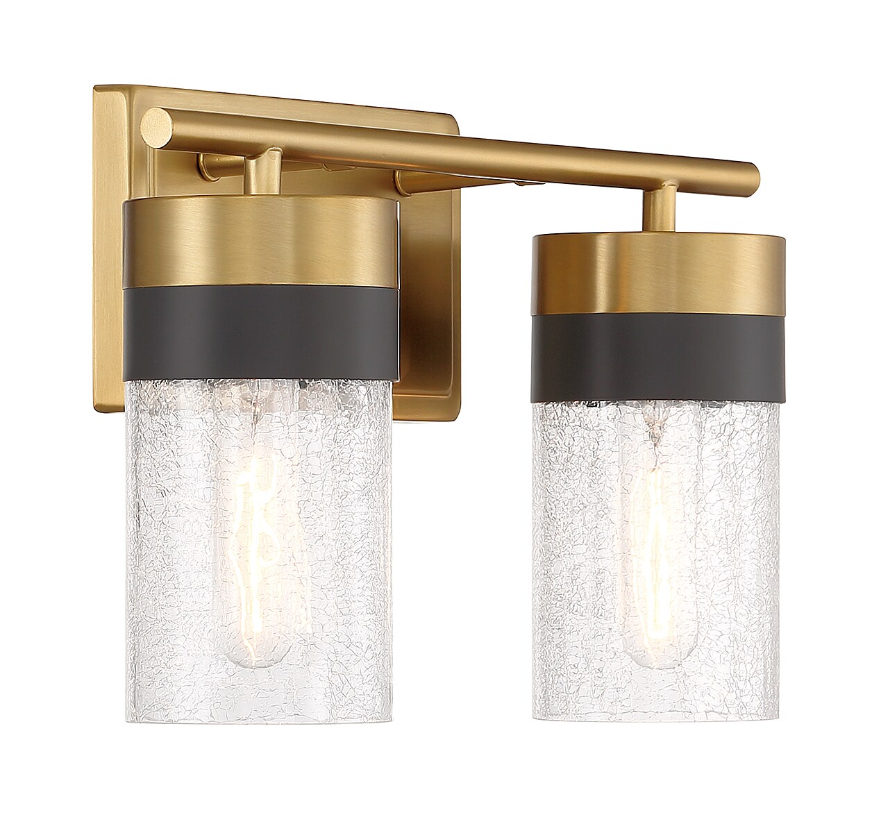 Warm Brass and Crackled Glass 2-Light Vanity Fixture