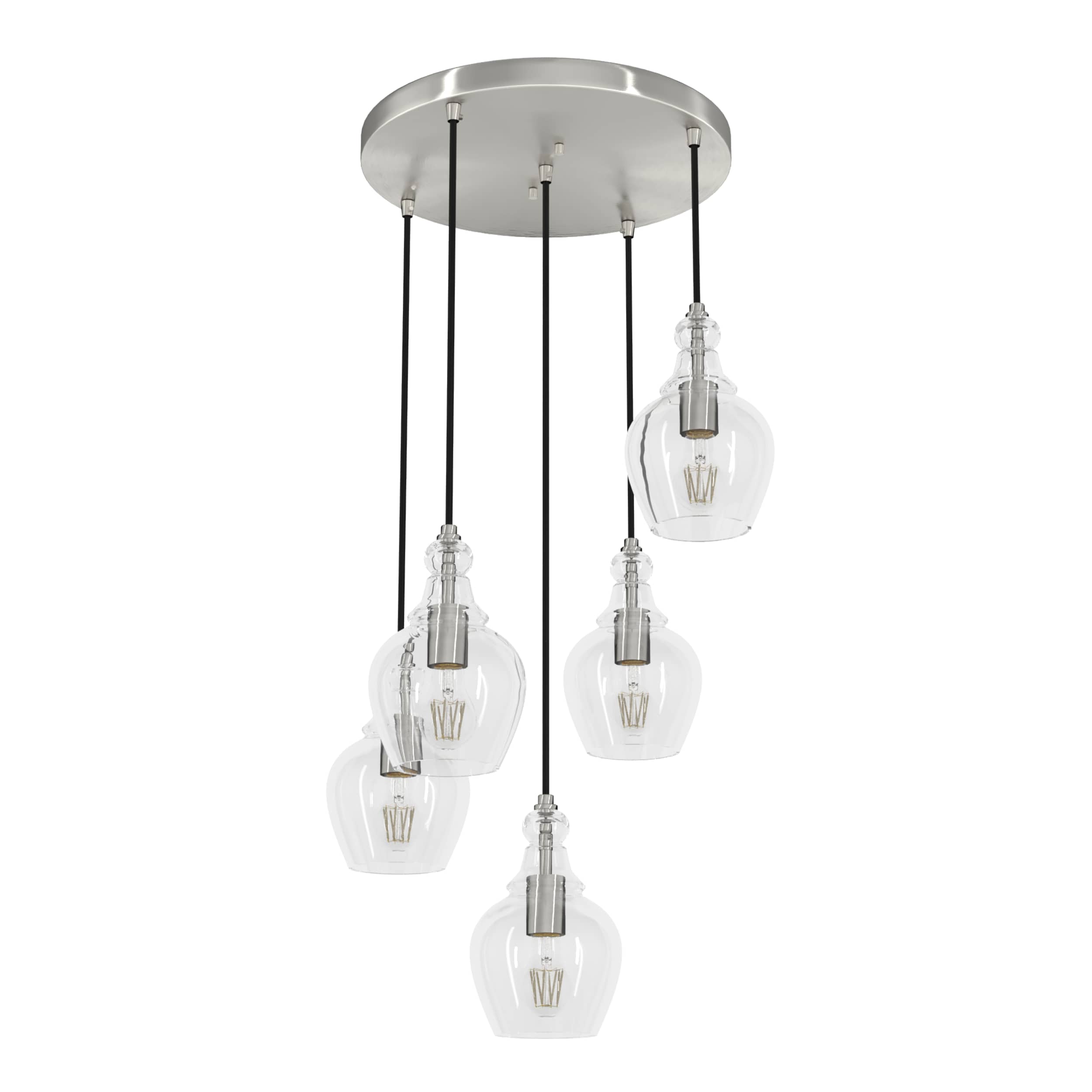 Hunter 19899 Maple Park 5 -Light Brushed Nickel Transitional Clear glass Tiered Small Hanging Pendant light