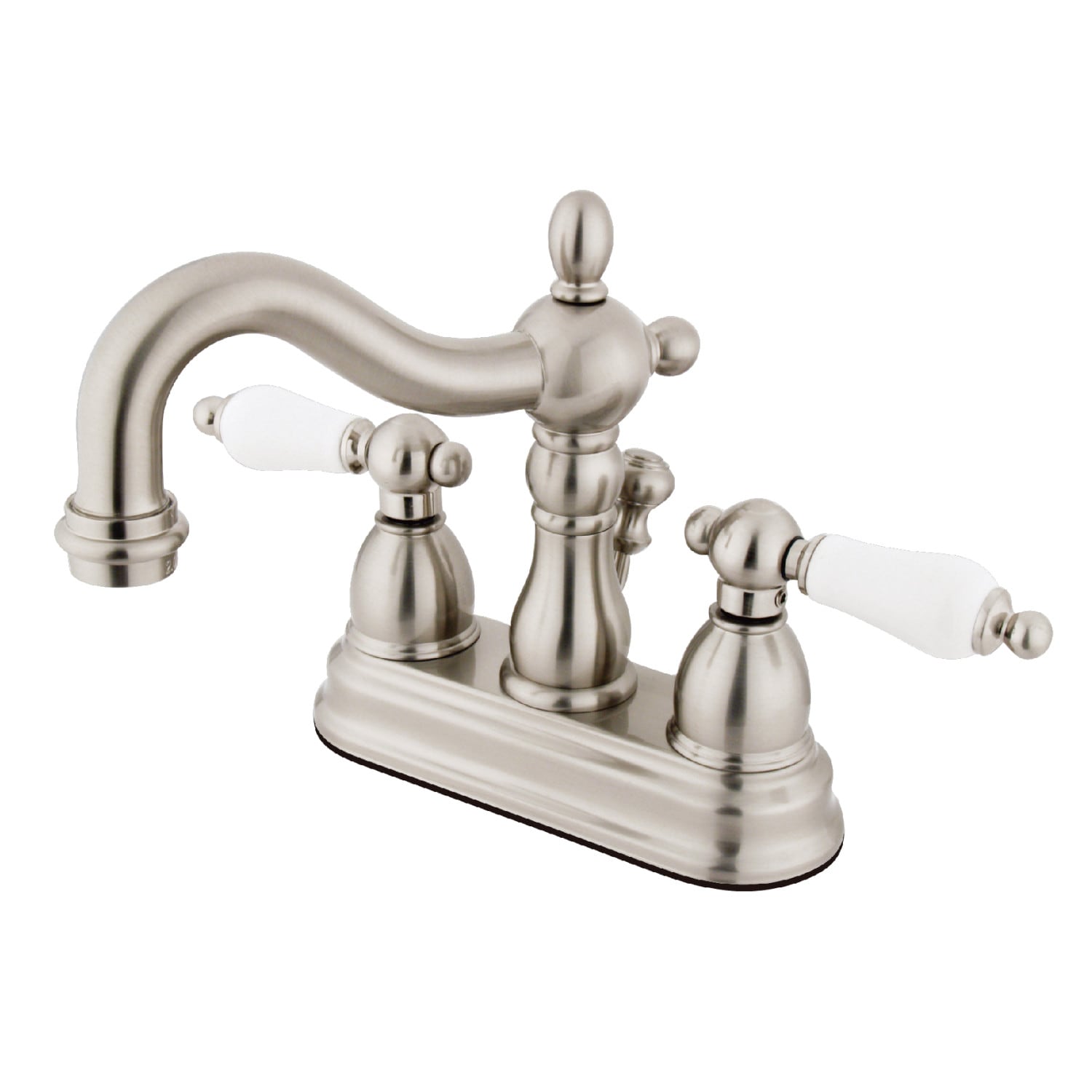 Kingston Brass Vintage Brushed Nickel 2-handle 4-in centerset Mid-arc Bathroom Sink Faucet with Drain