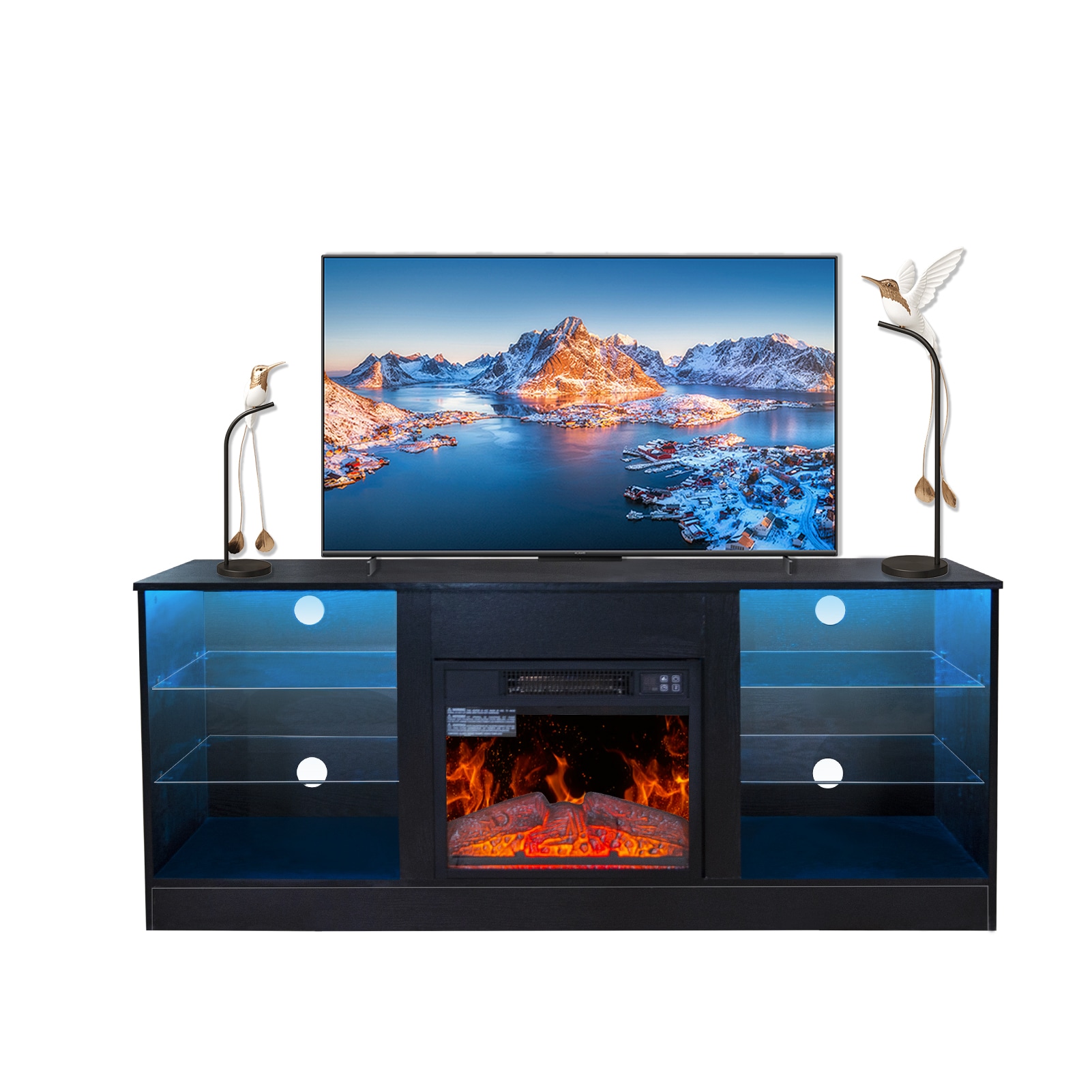 Clihome 57.8-in W Black TV Stand with Fan-forced Electric Fireplace CL-SU55-23 Sansujyuku sansujyuku.com