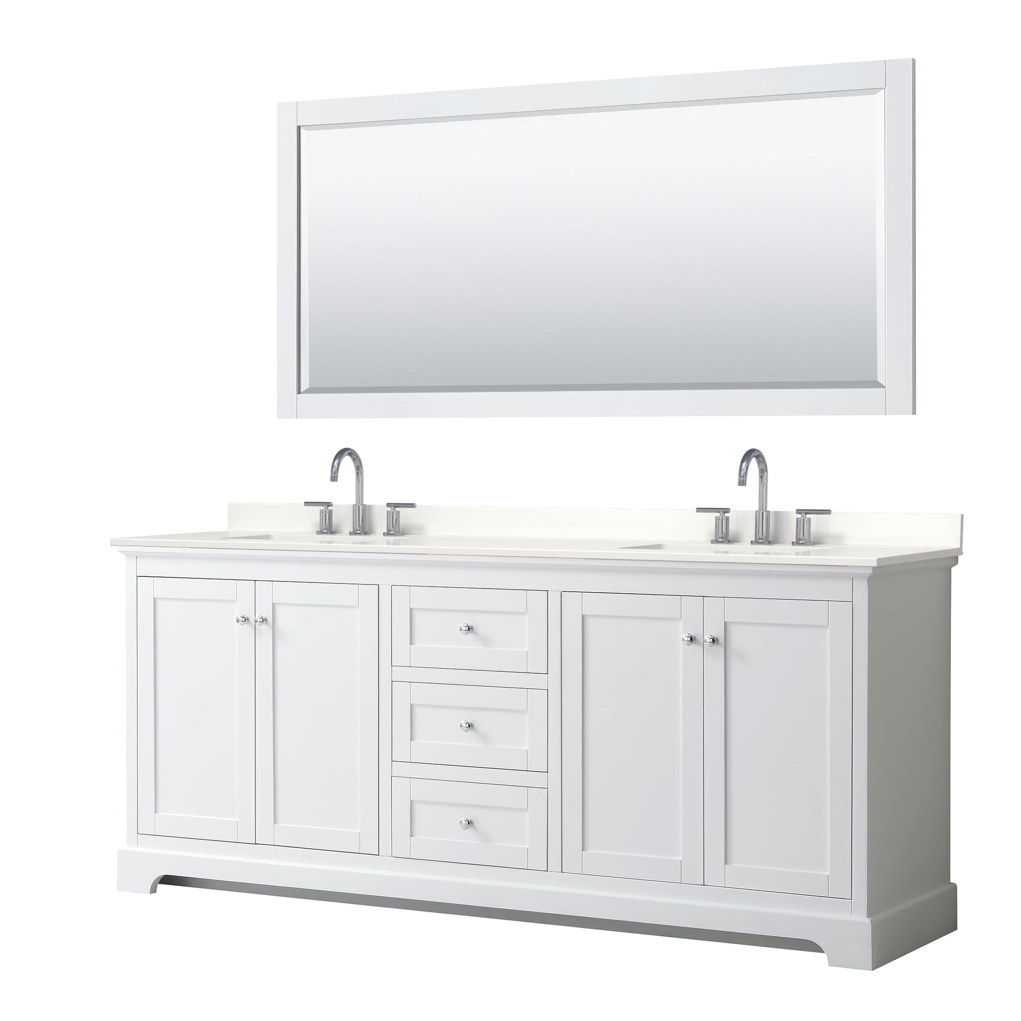 Wyndham Collection WCV232380DWHWQUS3M70 Avery 80-in White Undermount Double Sink Bathroom Vanity with White Quartz Top (Mirror Included)